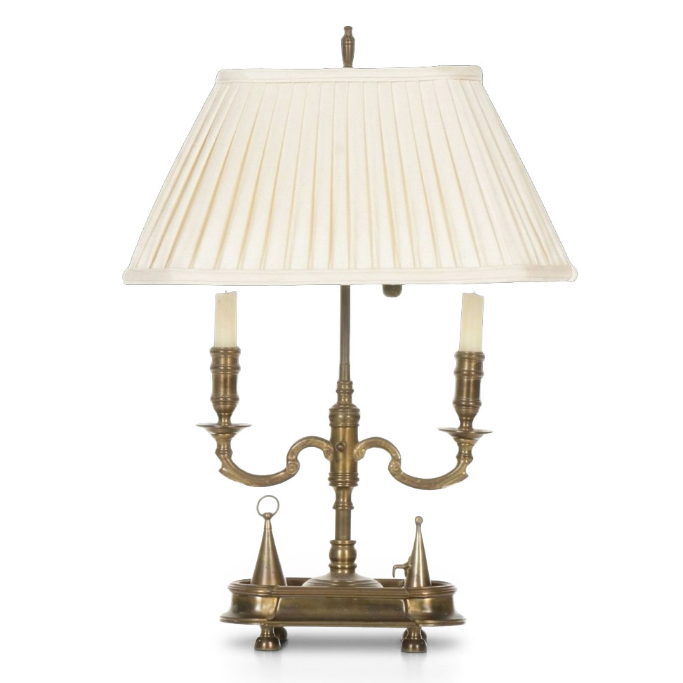 Brass Two-Arm Bouillotte Table Lamp, Mid-20th Century