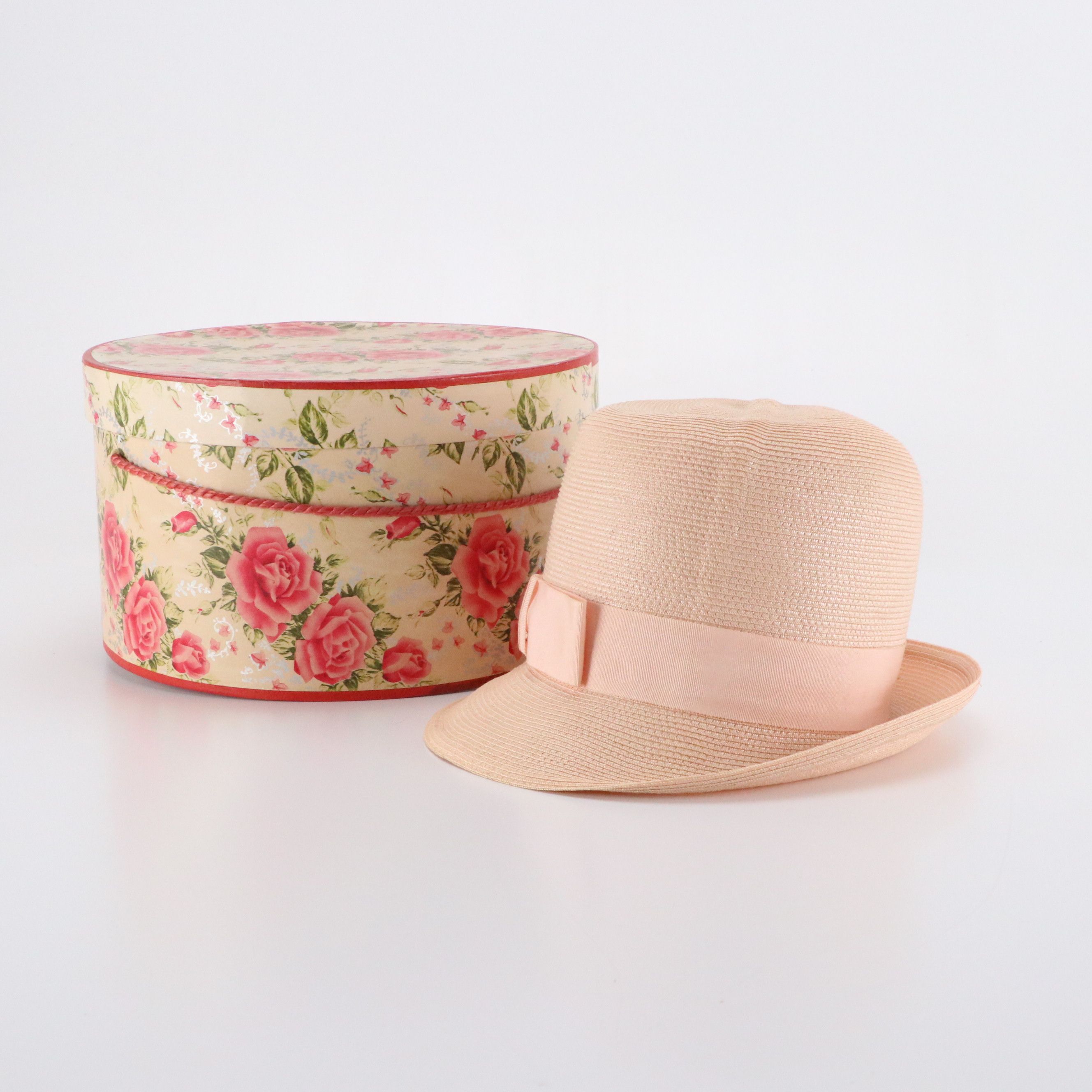 Side-Brim Cloche Hat in Woven Synthetic Straw with Hat Box