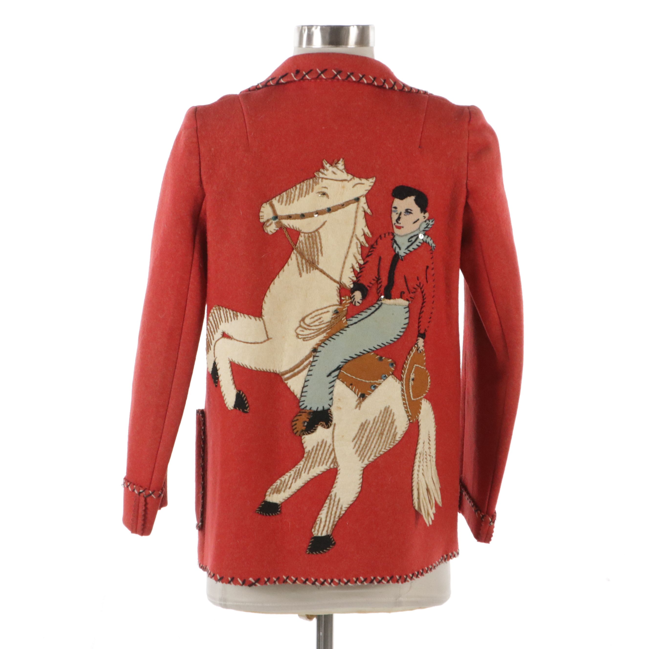 Western Motif Appliquéd, Sequined and Hand-Stitched Open-Front Vintage Jacket