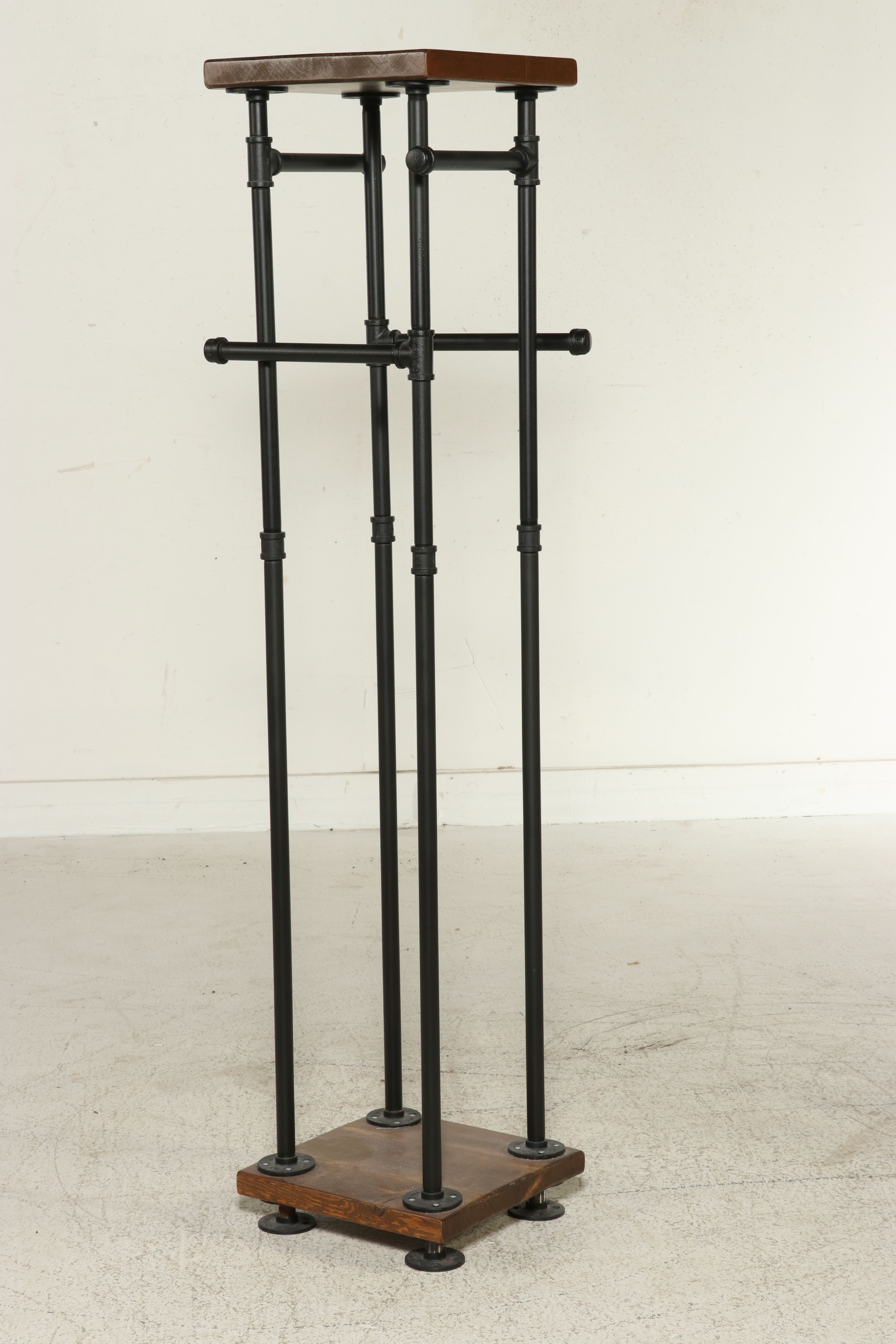 Pair of Industrial Pipe and Wood Pedestal Coat Racks