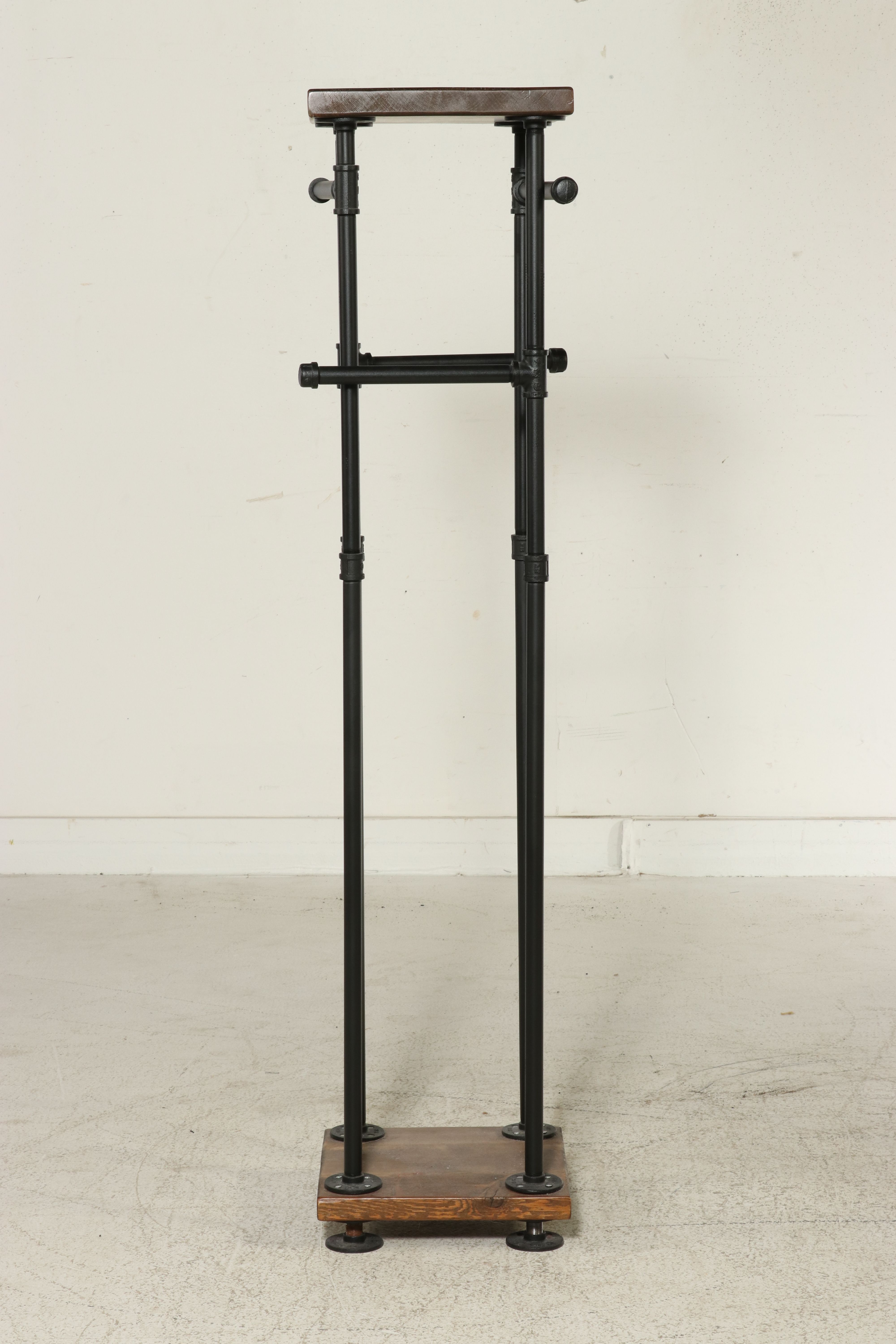 Pair of Industrial Pipe and Wood Pedestal Coat Racks