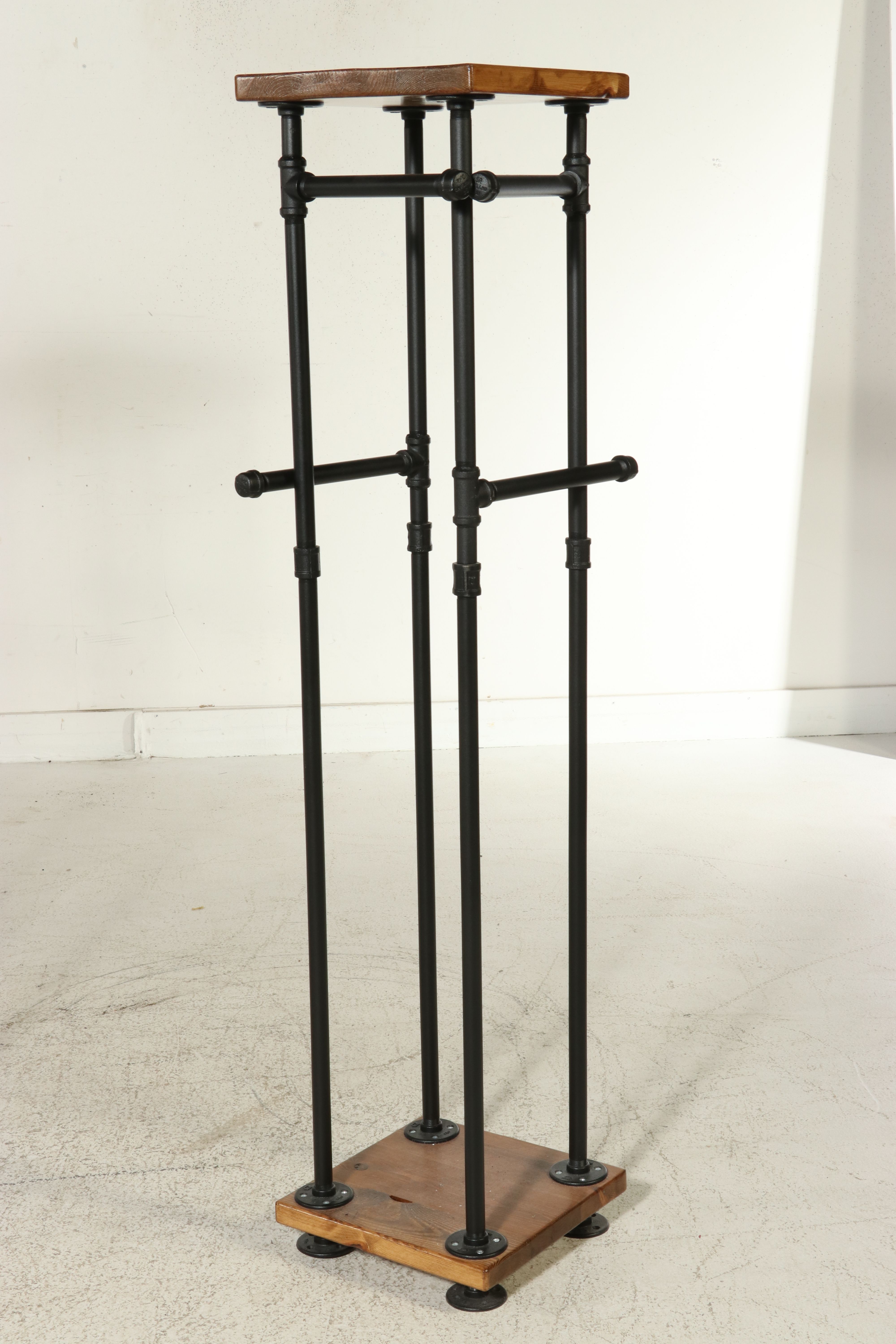 Pair of Industrial Pipe and Wood Pedestal Coat Racks