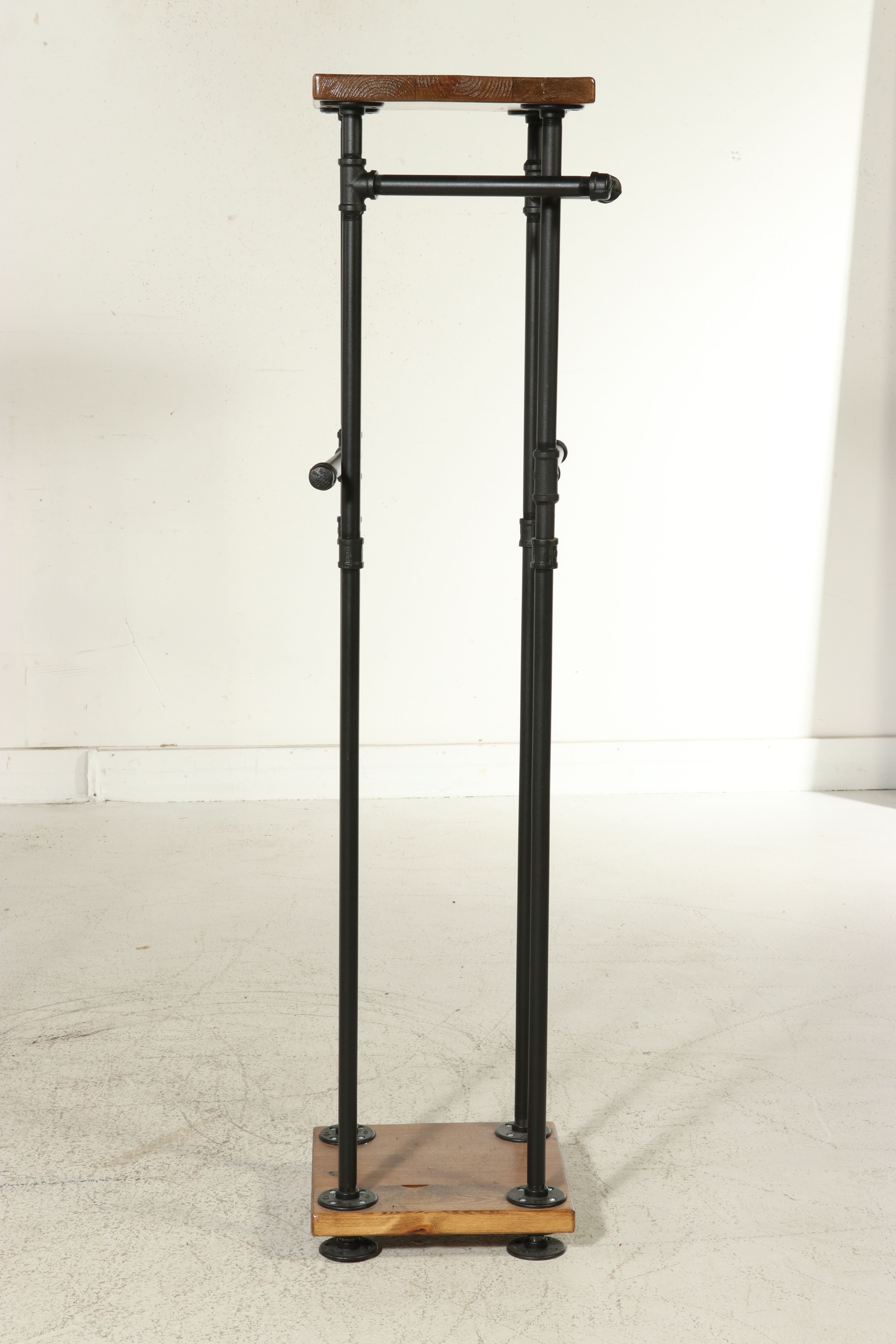 Pair of Industrial Pipe and Wood Pedestal Coat Racks