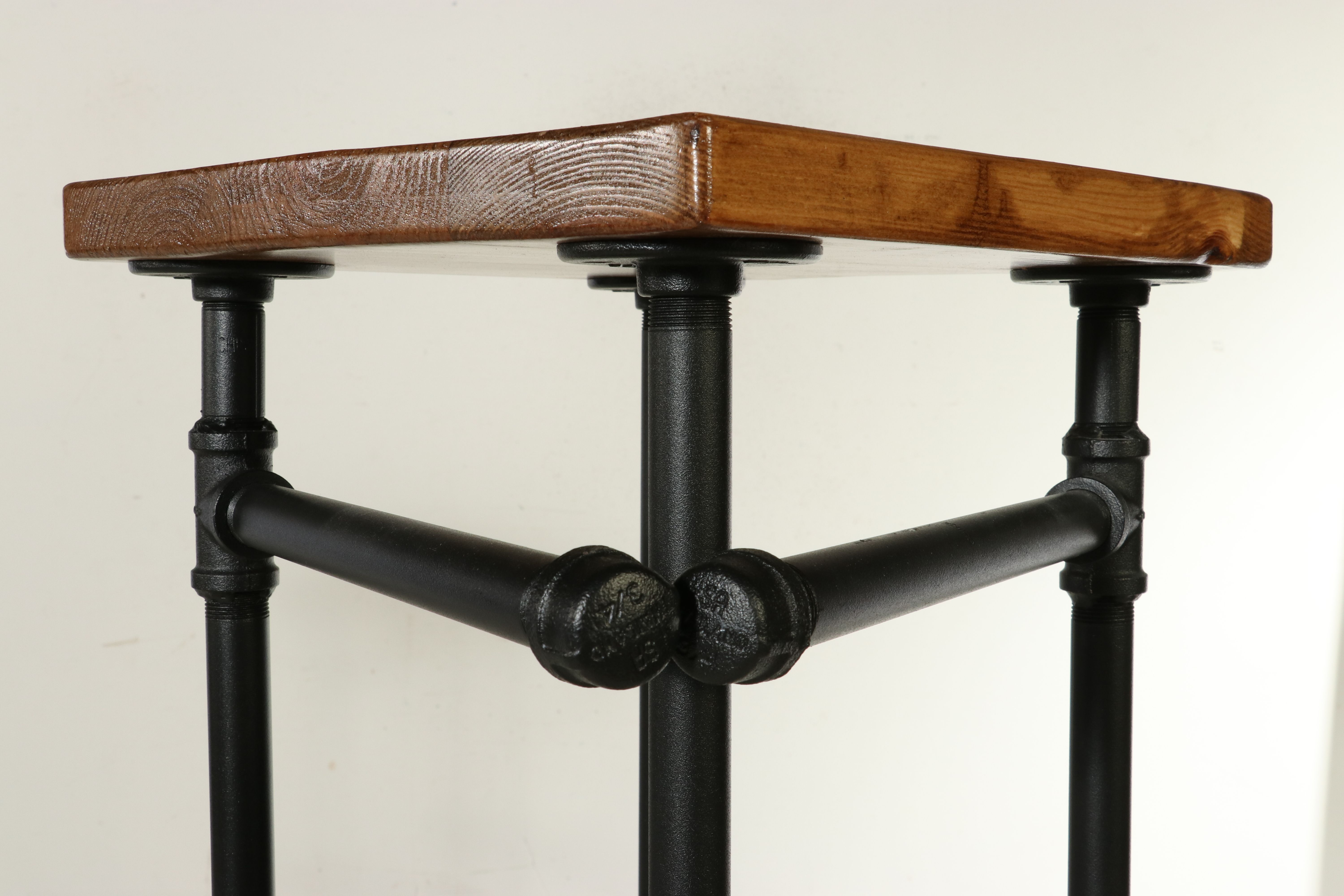 Pair of Industrial Pipe and Wood Pedestal Coat Racks