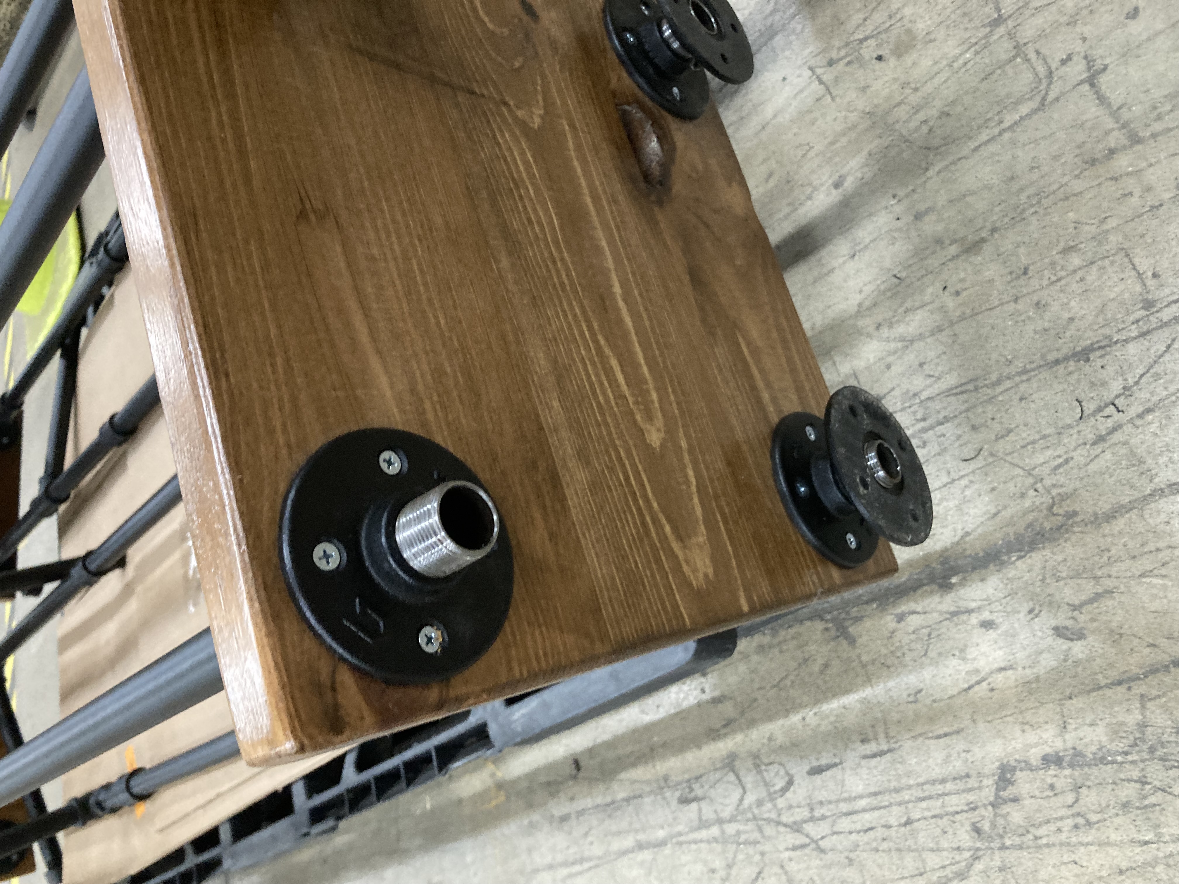 Pair of Industrial Pipe and Wood Pedestal Coat Racks