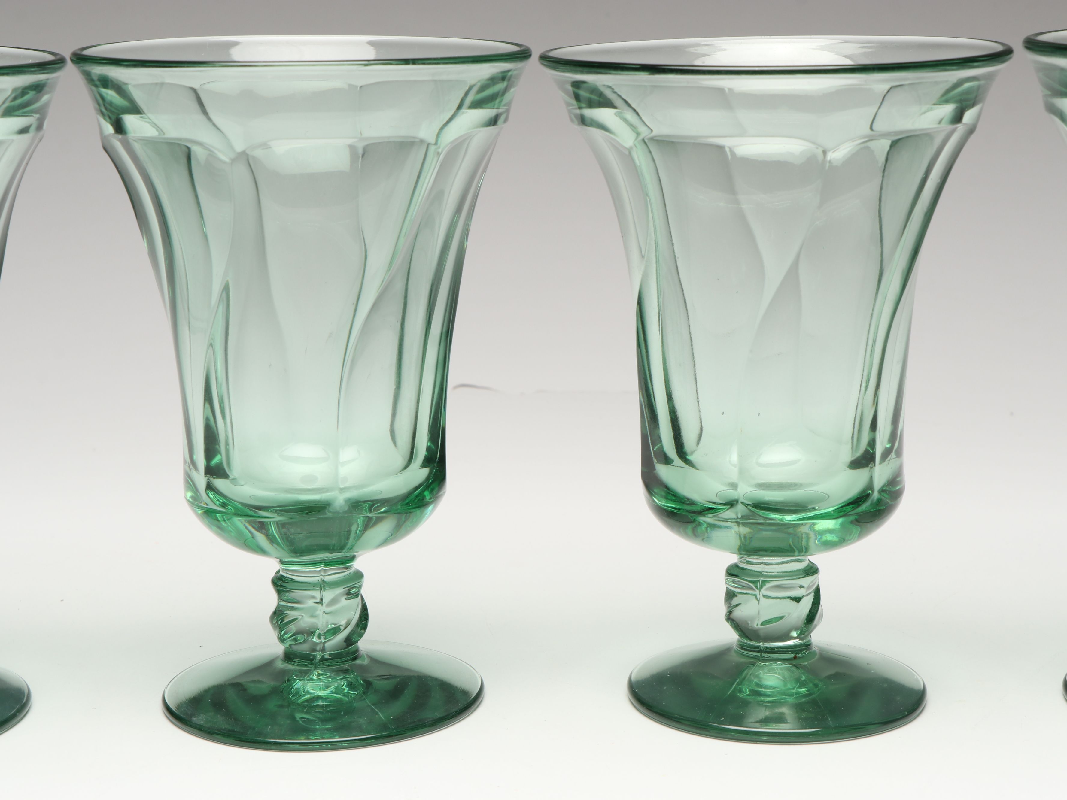 Fostoria "Jamestown Green" Footed Iced Tea Glasses, Mid to Late 20th C.