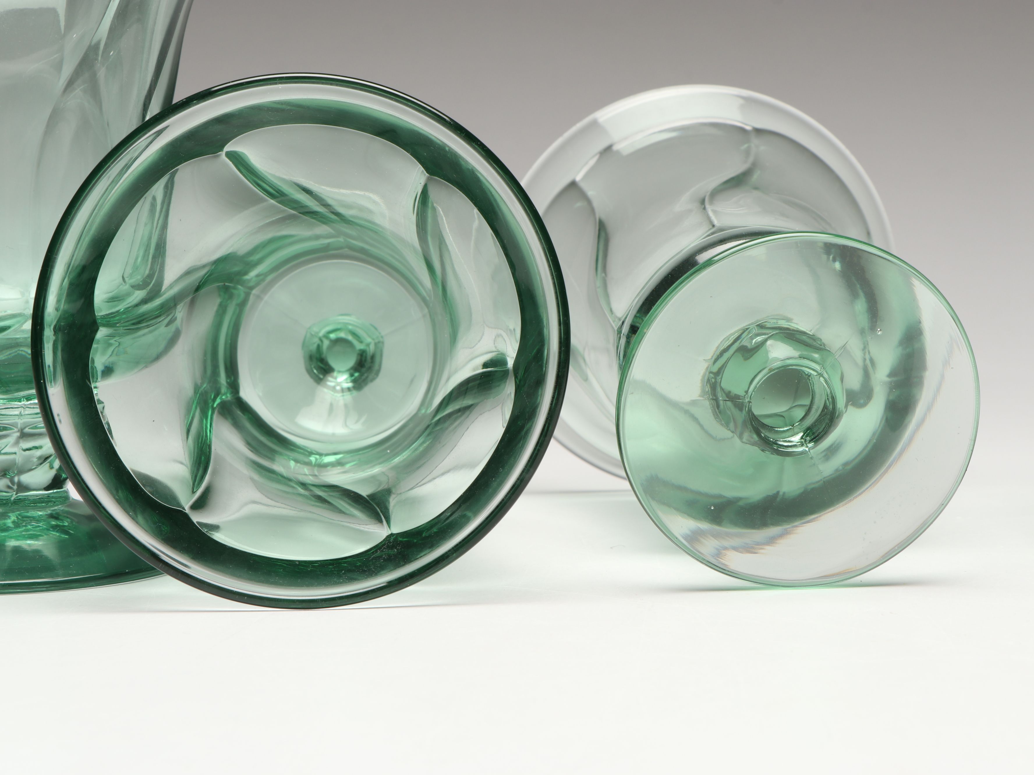 Fostoria "Jamestown Green" Footed Iced Tea Glasses, Mid to Late 20th C.