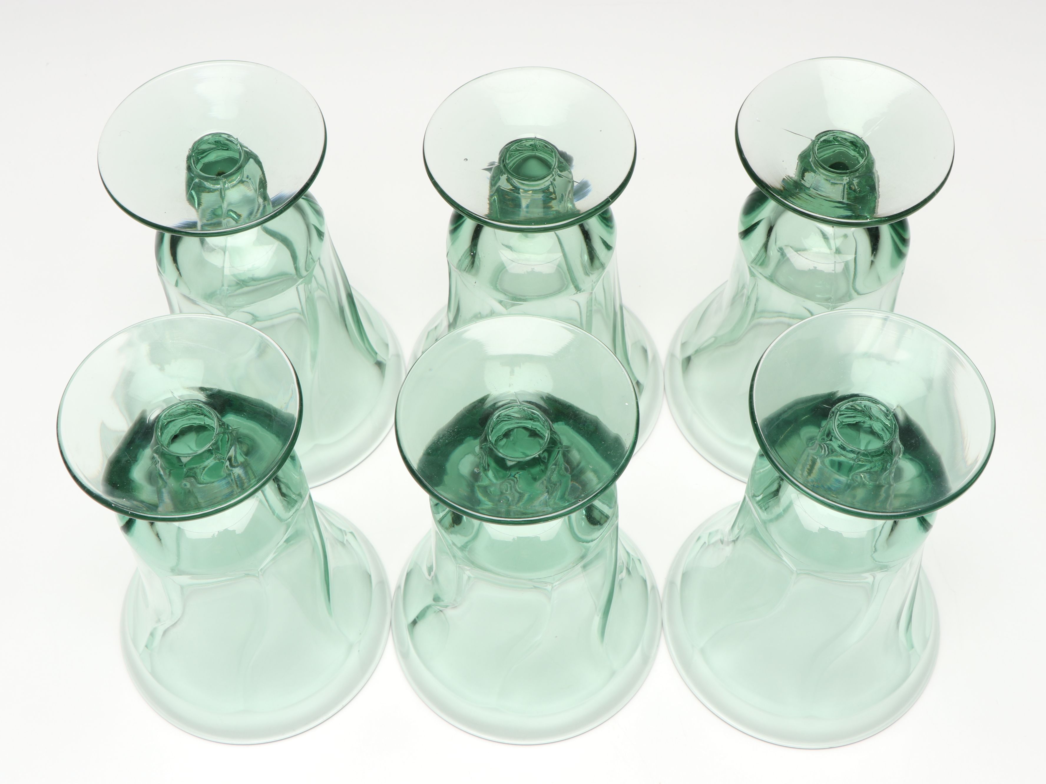 Fostoria "Jamestown Green" Footed Iced Tea Glasses, Mid to Late 20th C.