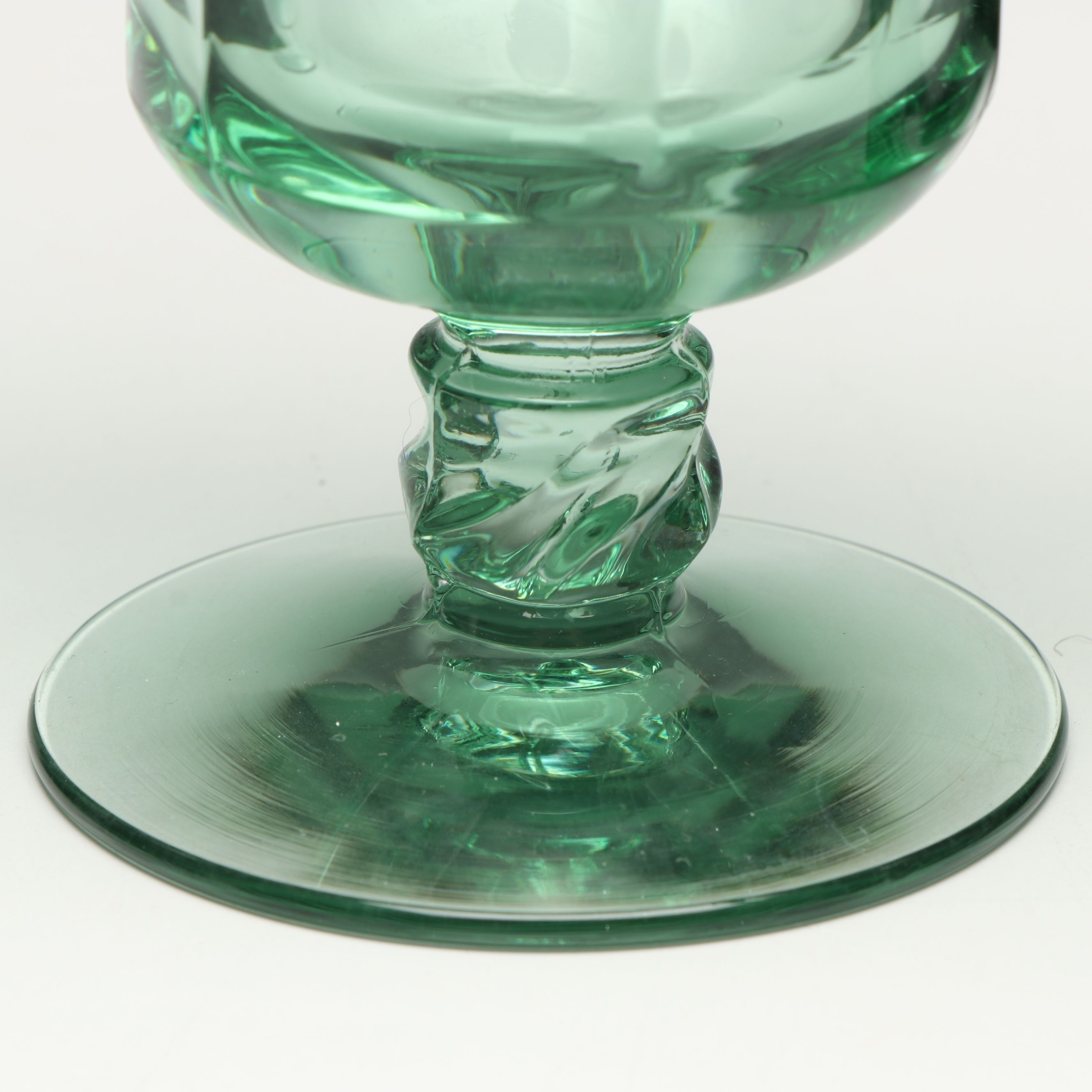 Fostoria "Jamestown Green" Footed Iced Tea Glasses, Mid to Late 20th C.