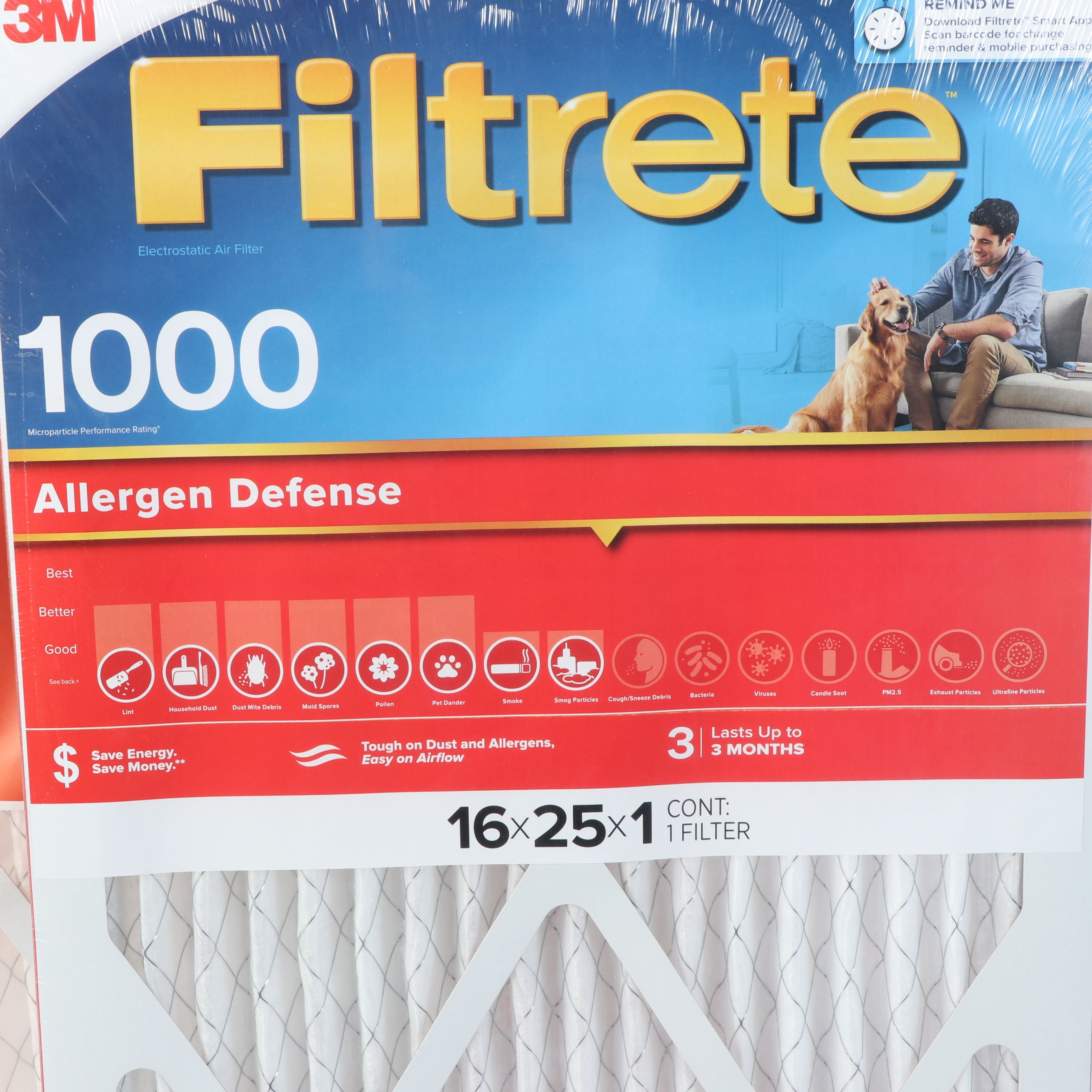 3M Filtrete Allergen Defense HVAC Air Filter, 16" x 25" x 1"
