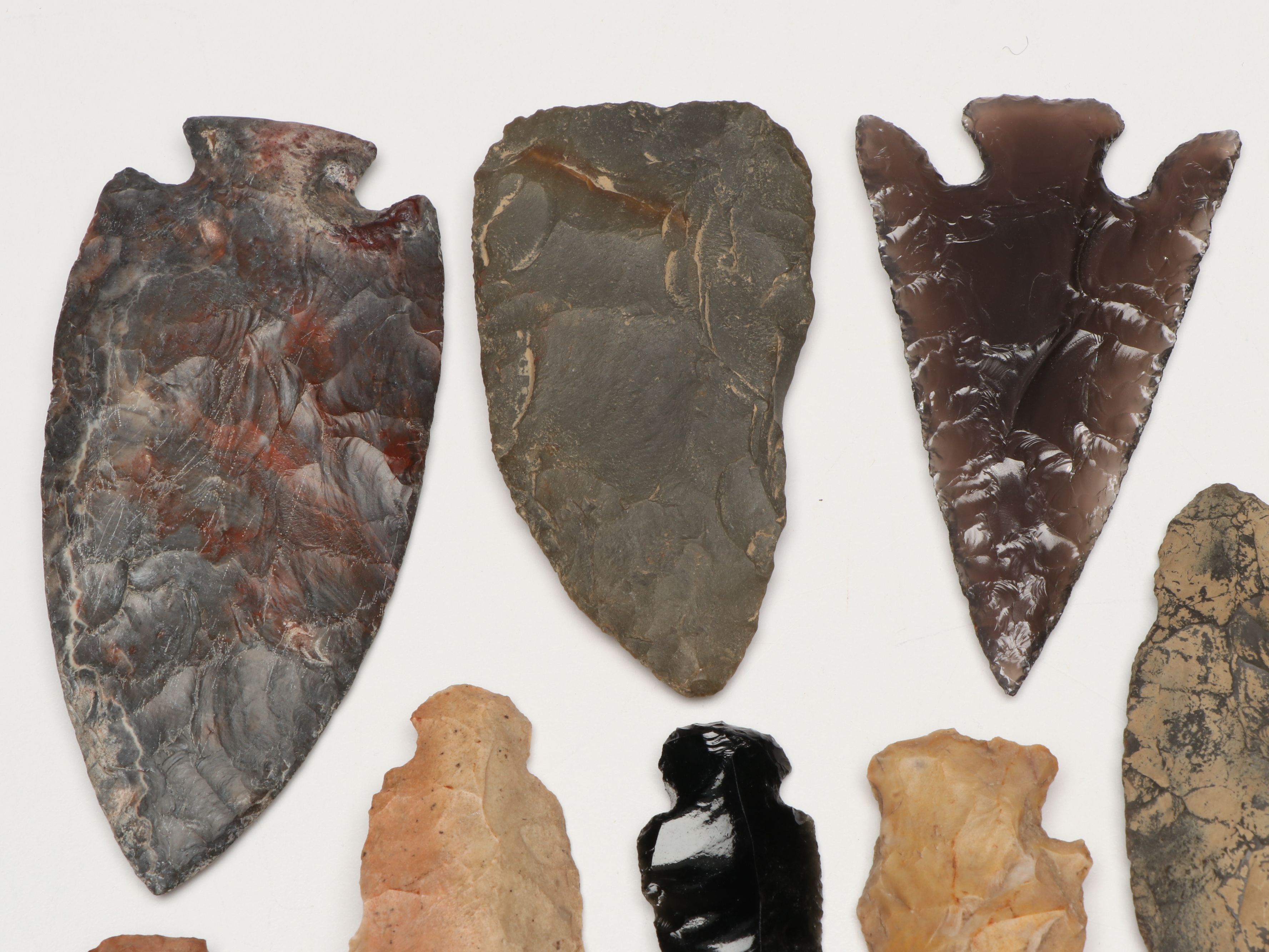 Ohio Nethers Flint Ridge Dovetail Point with Obsidian and Other Stone Arrowheads