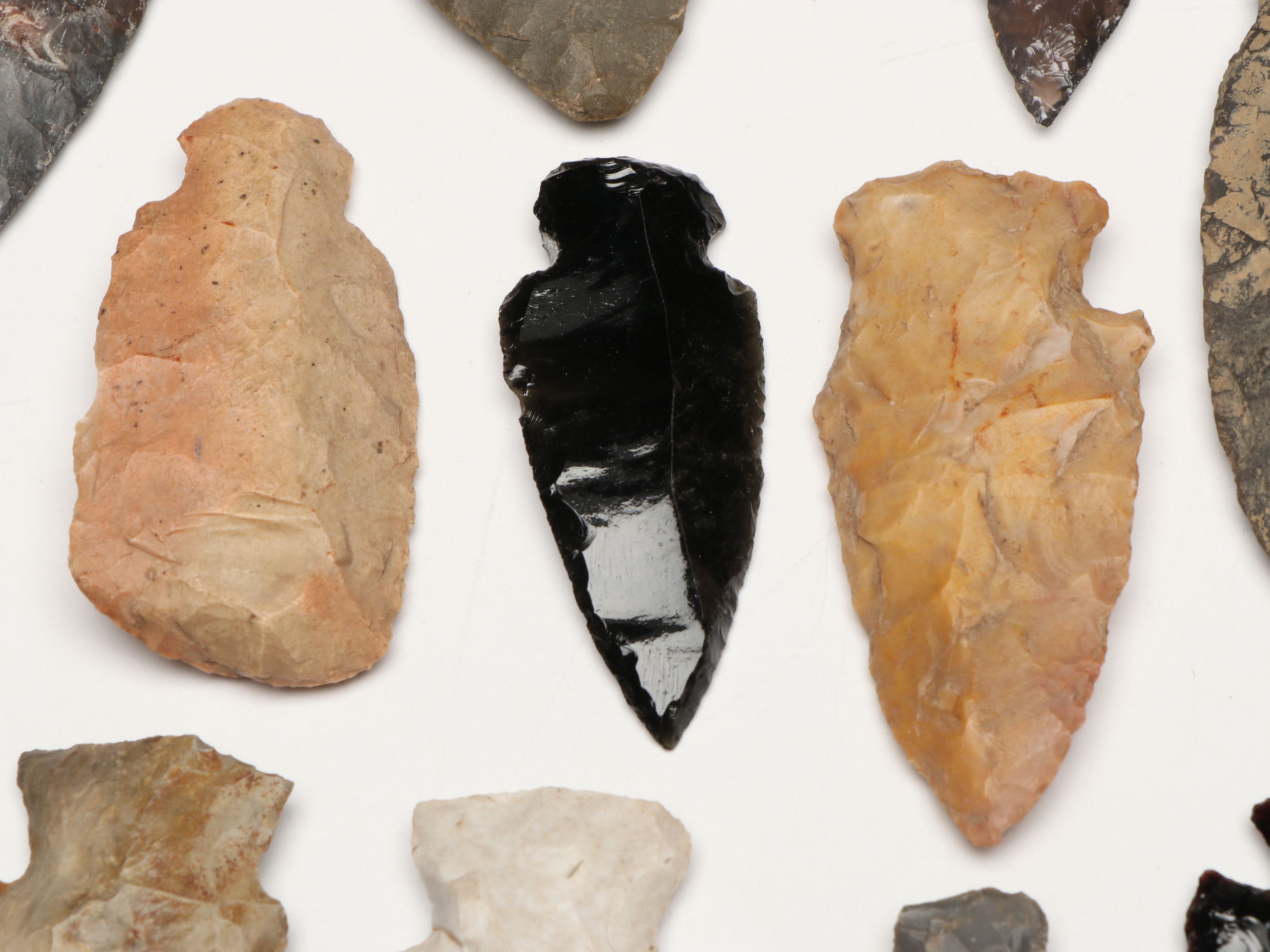 Ohio Nethers Flint Ridge Dovetail Point with Obsidian and Other Stone Arrowheads