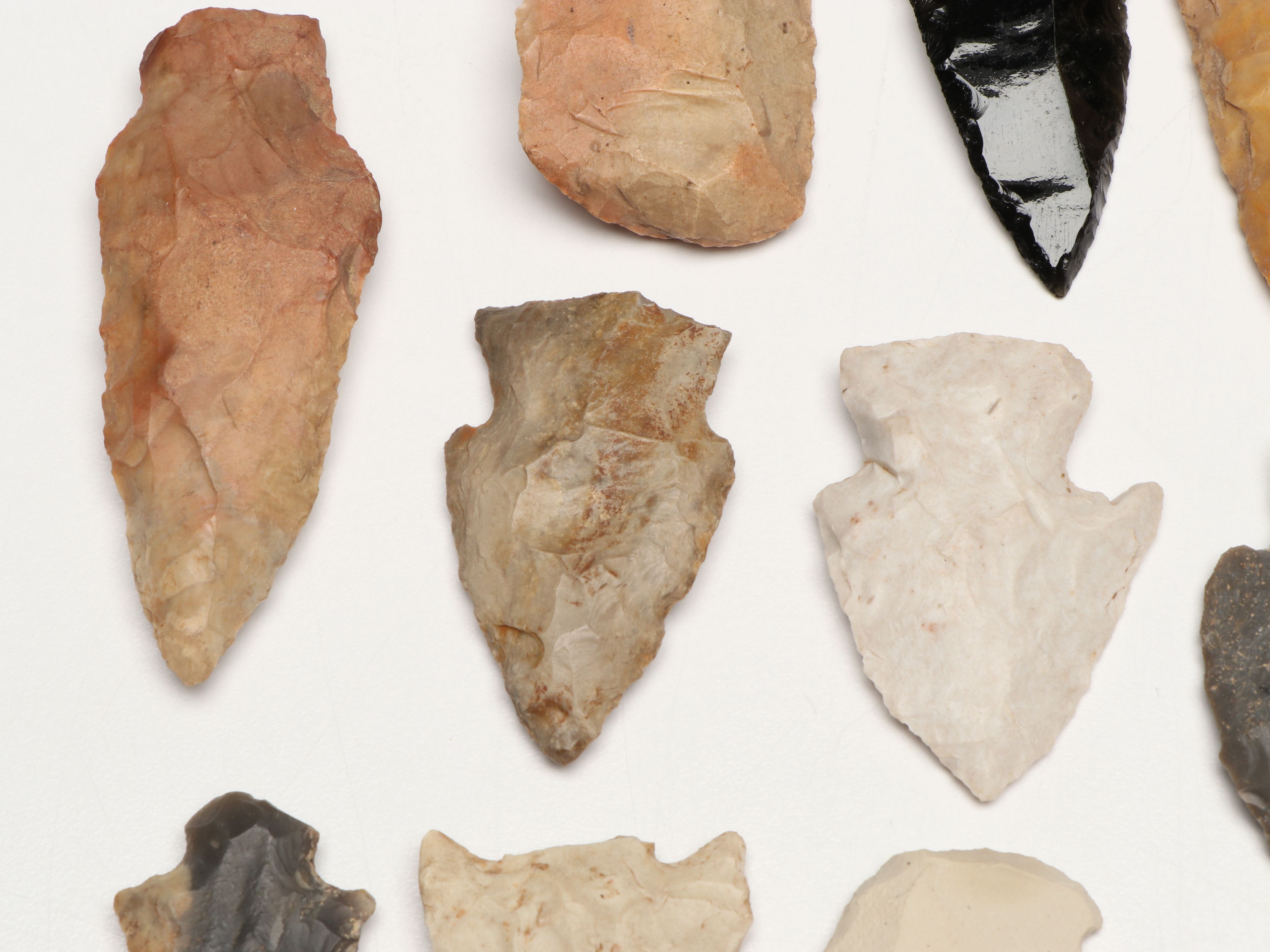 Ohio Nethers Flint Ridge Dovetail Point with Obsidian and Other Stone Arrowheads
