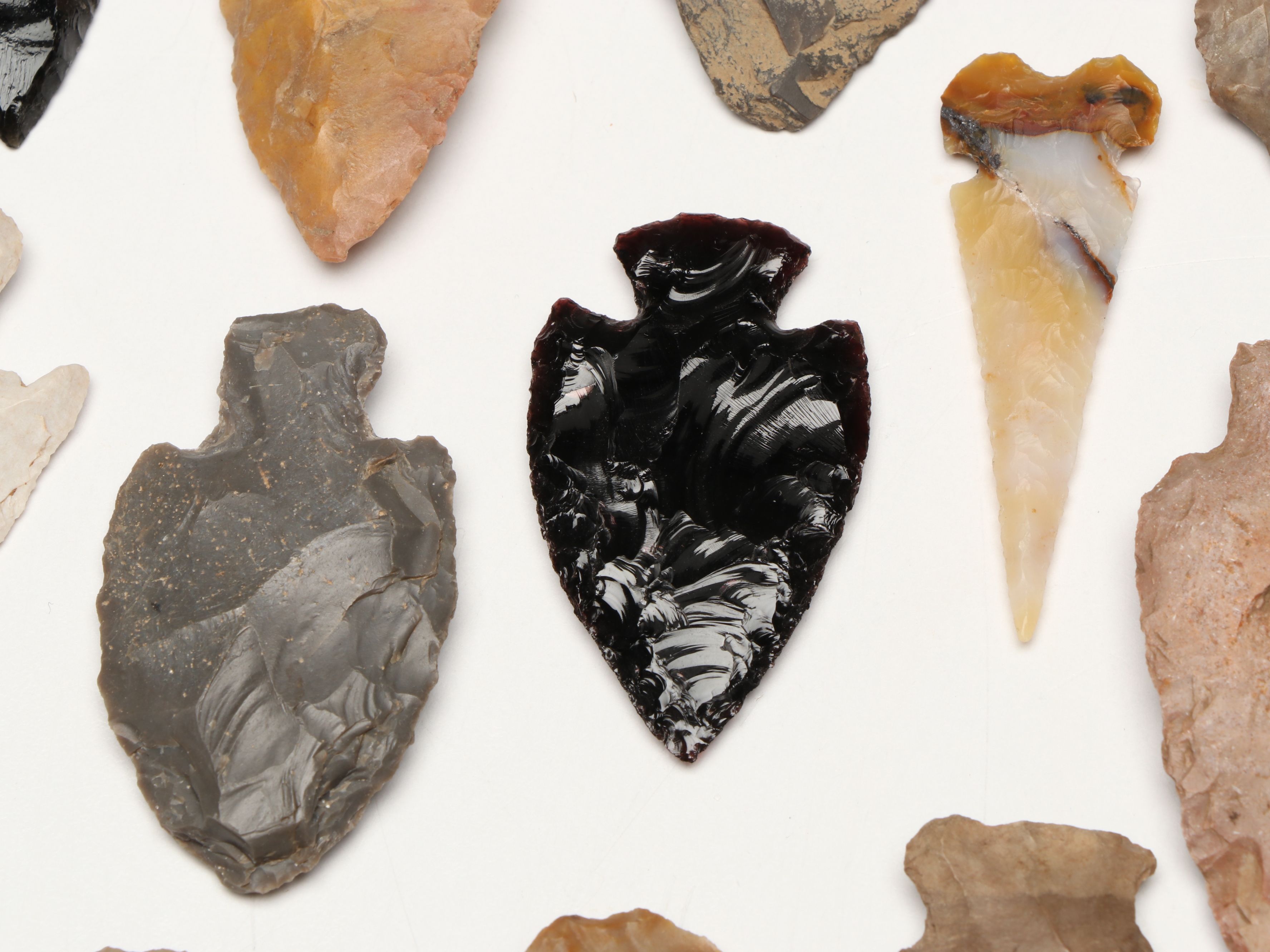 Ohio Nethers Flint Ridge Dovetail Point with Obsidian and Other Stone Arrowheads