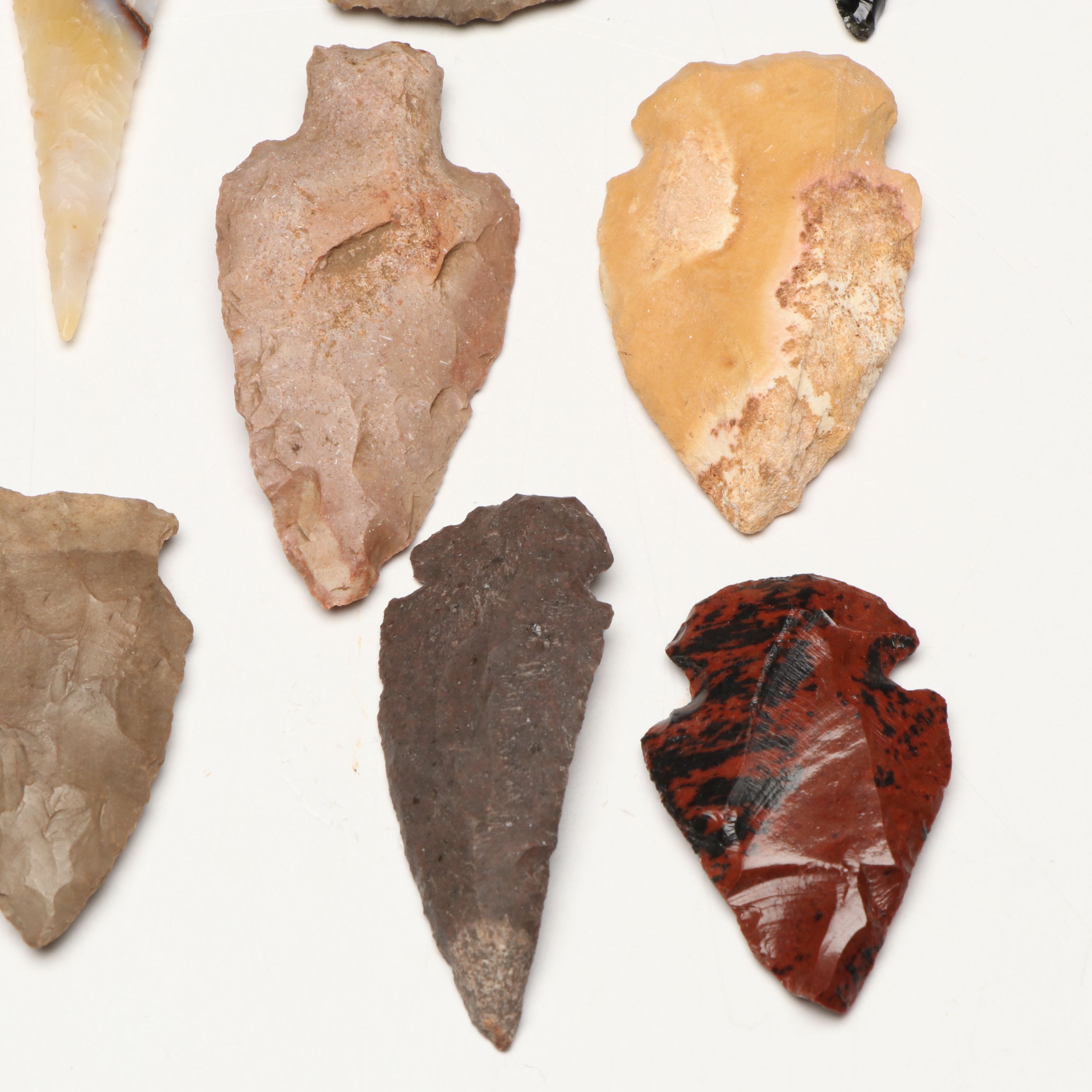 Ohio Nethers Flint Ridge Dovetail Point with Obsidian and Other Stone Arrowheads