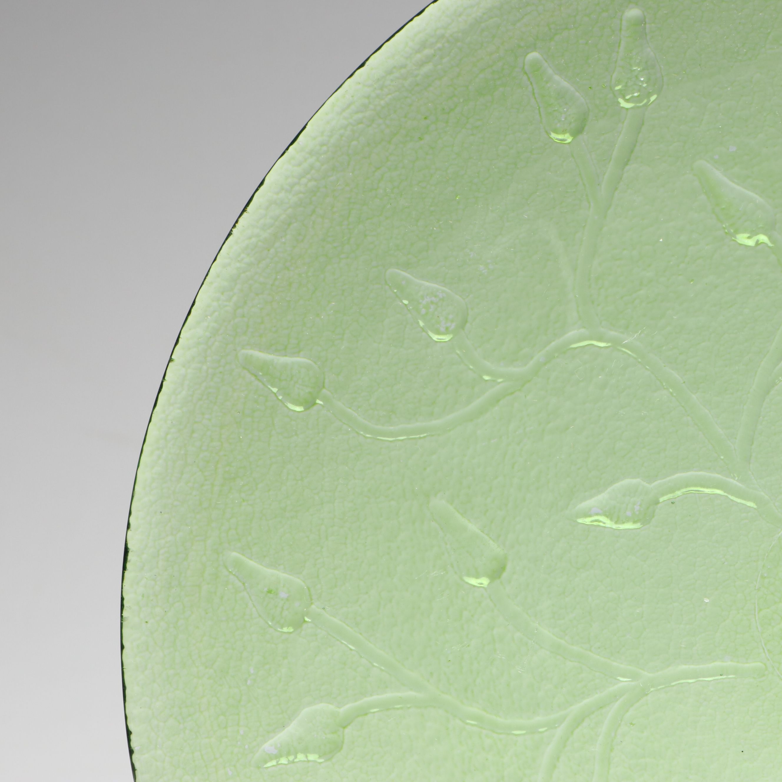 Blenko "Moonscape" Kiwi Colored Glass Decanter with Other Pitcher and Plates