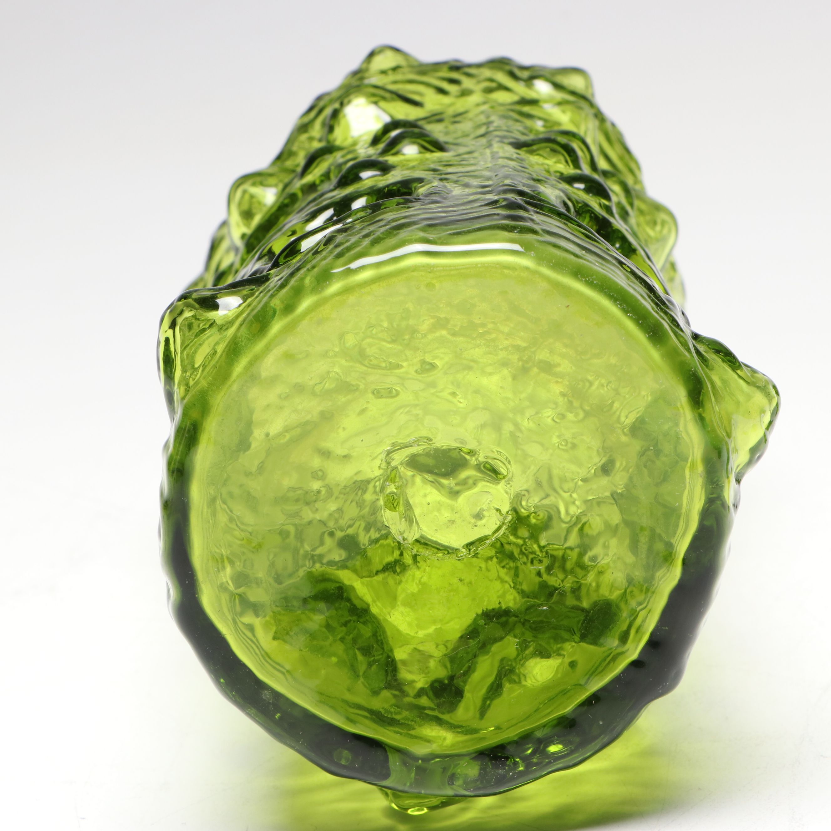 Blenko "Moonscape" Kiwi Colored Glass Decanter with Other Pitcher and Plates