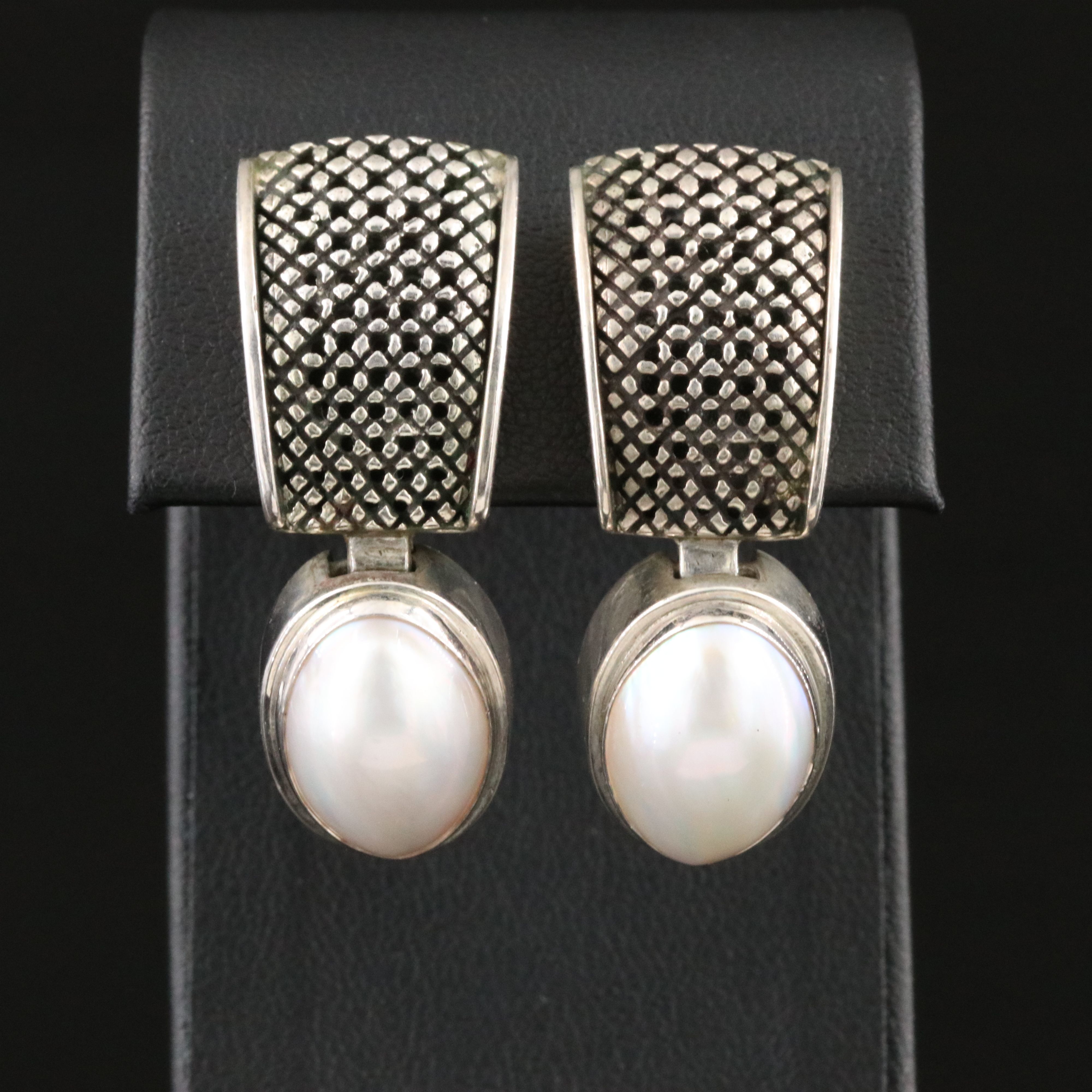 Michael Dawkins Sterling Mabè Pearl Drop Clip Earrings