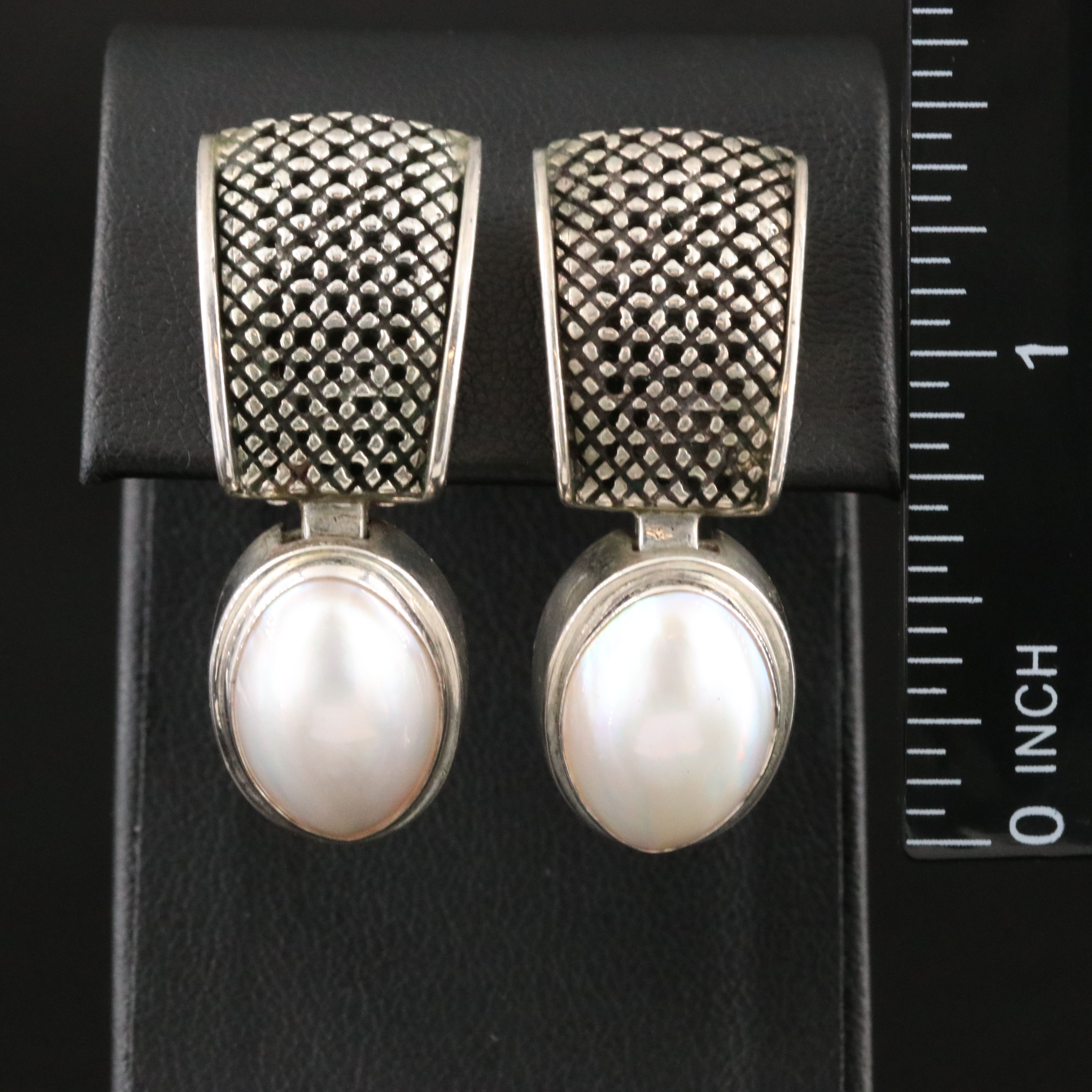 Michael Dawkins Sterling Mabè Pearl Drop Clip Earrings