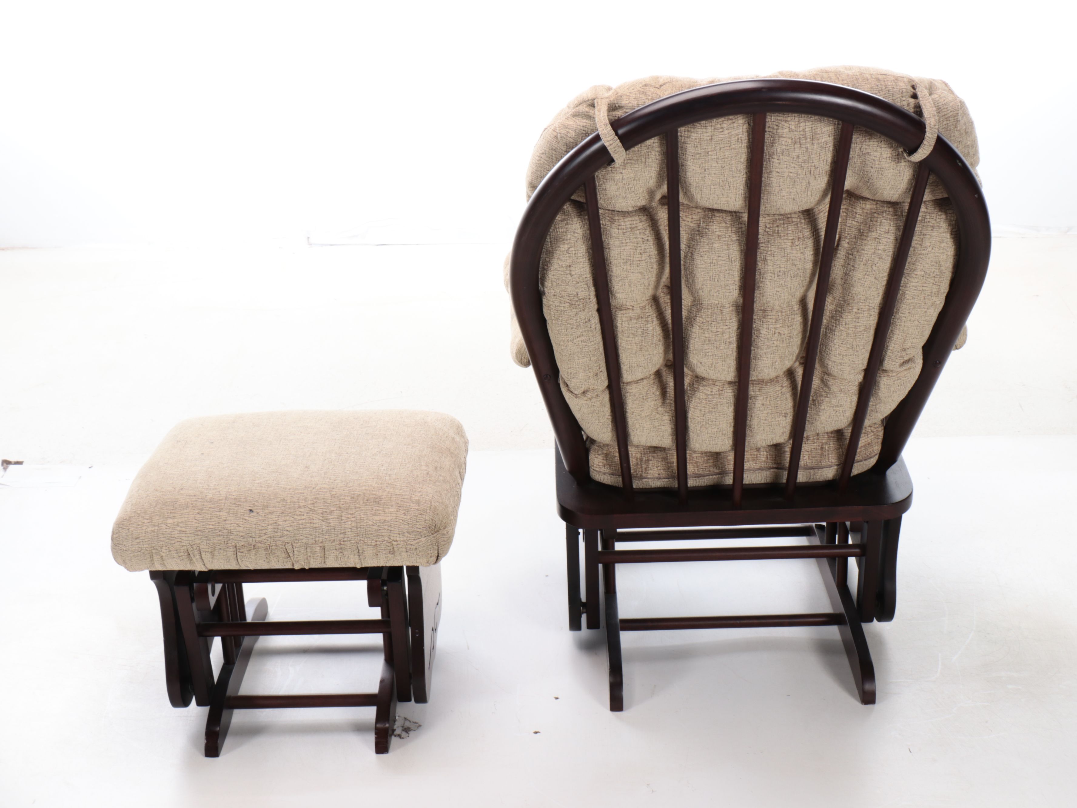 Mahogany Finish Rocking Chair and Ottoman with Green Cushions