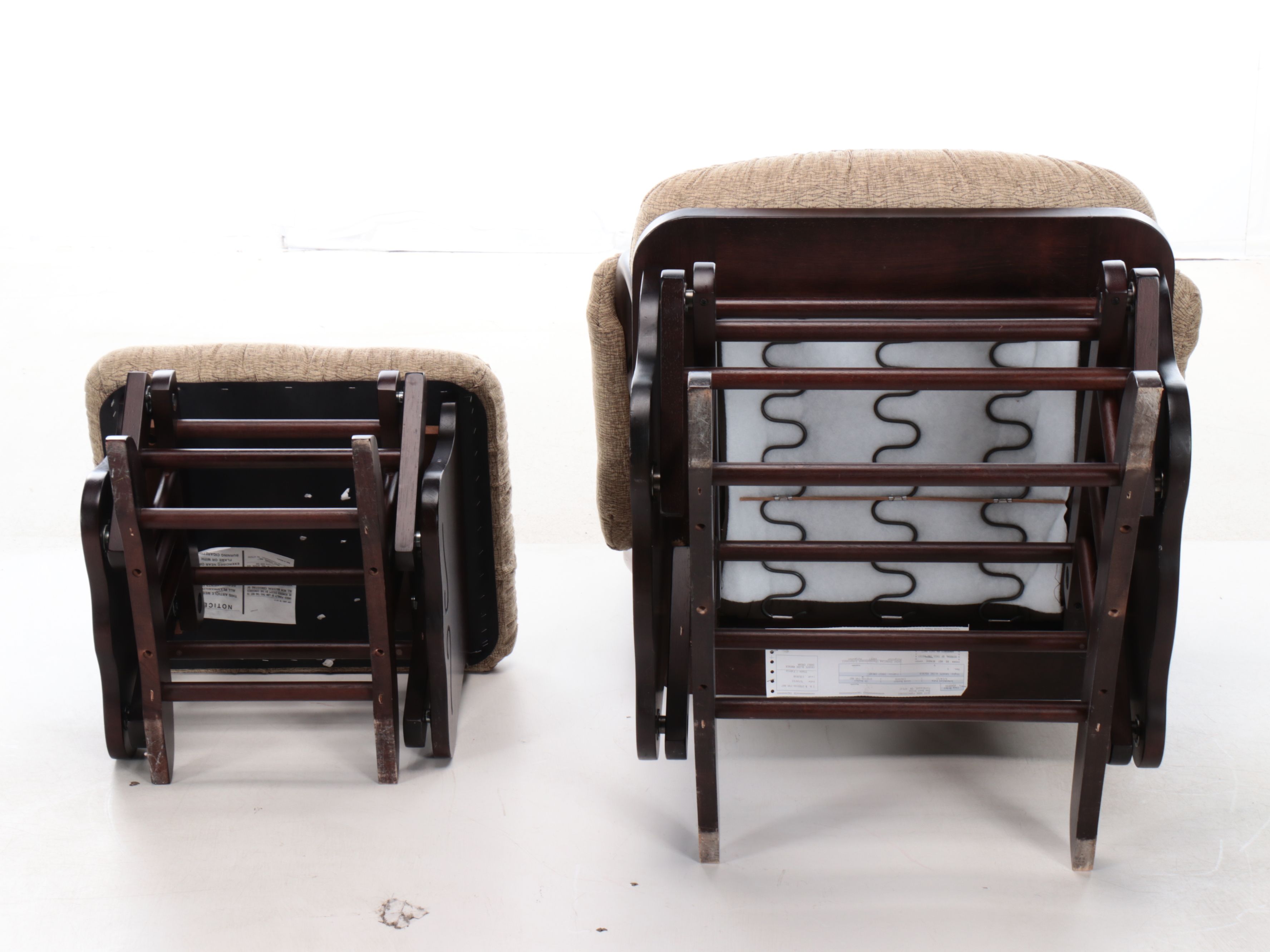 Mahogany Finish Rocking Chair and Ottoman with Green Cushions