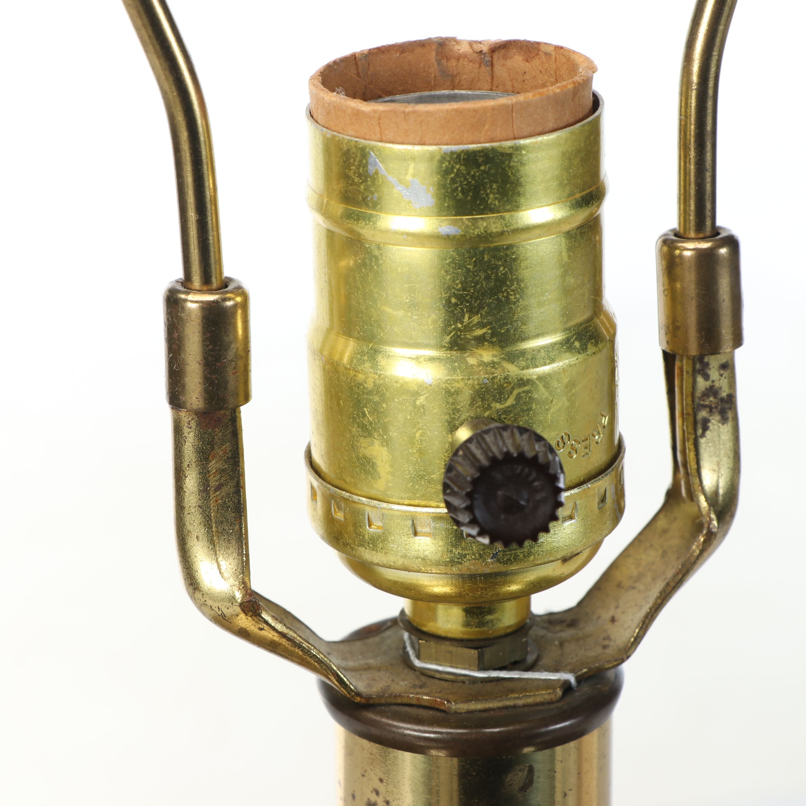 Chinese Brass Finish Tea Canister Table Lamp with Textured Bell Shade