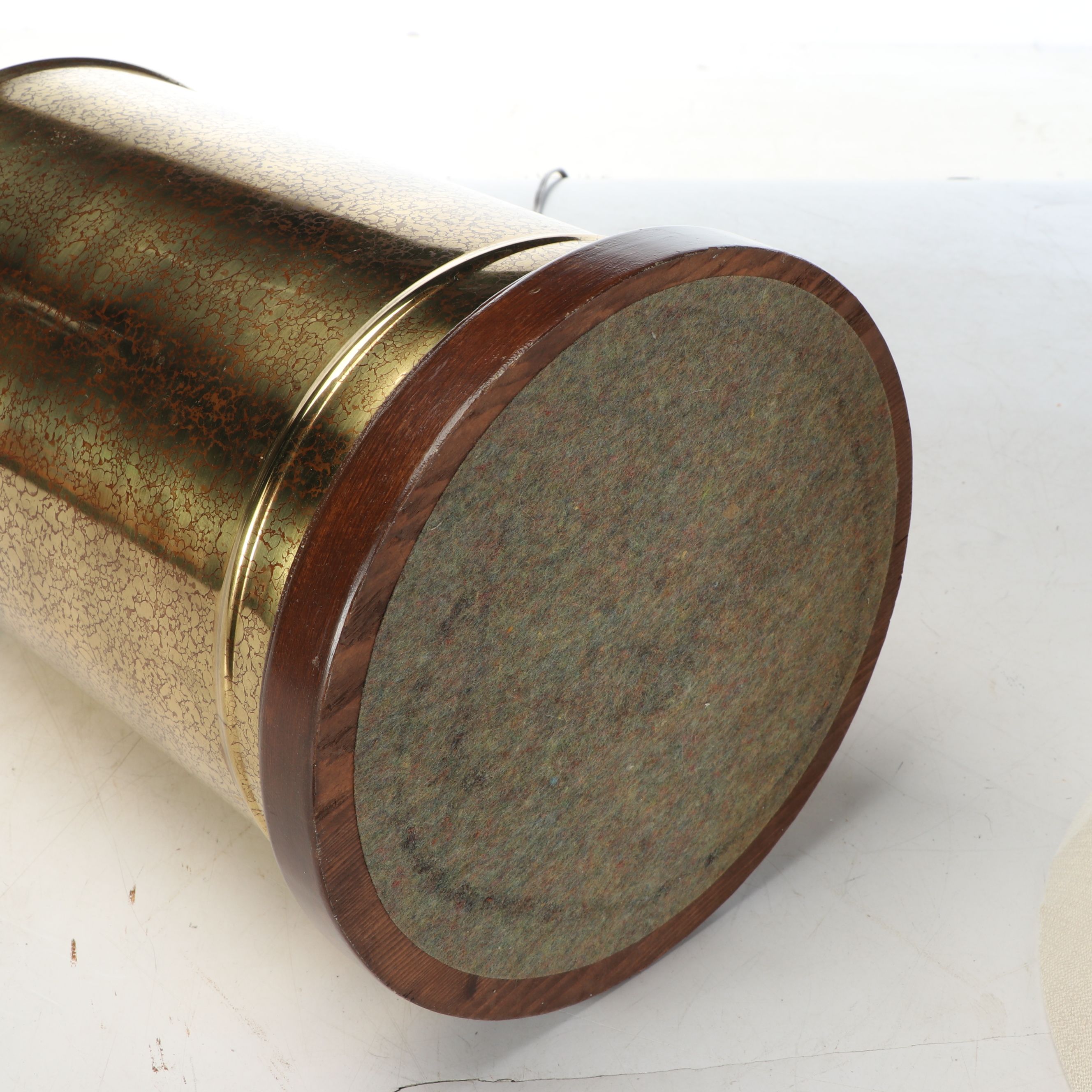 Chinese Brass Finish Tea Canister Table Lamp with Textured Bell Shade