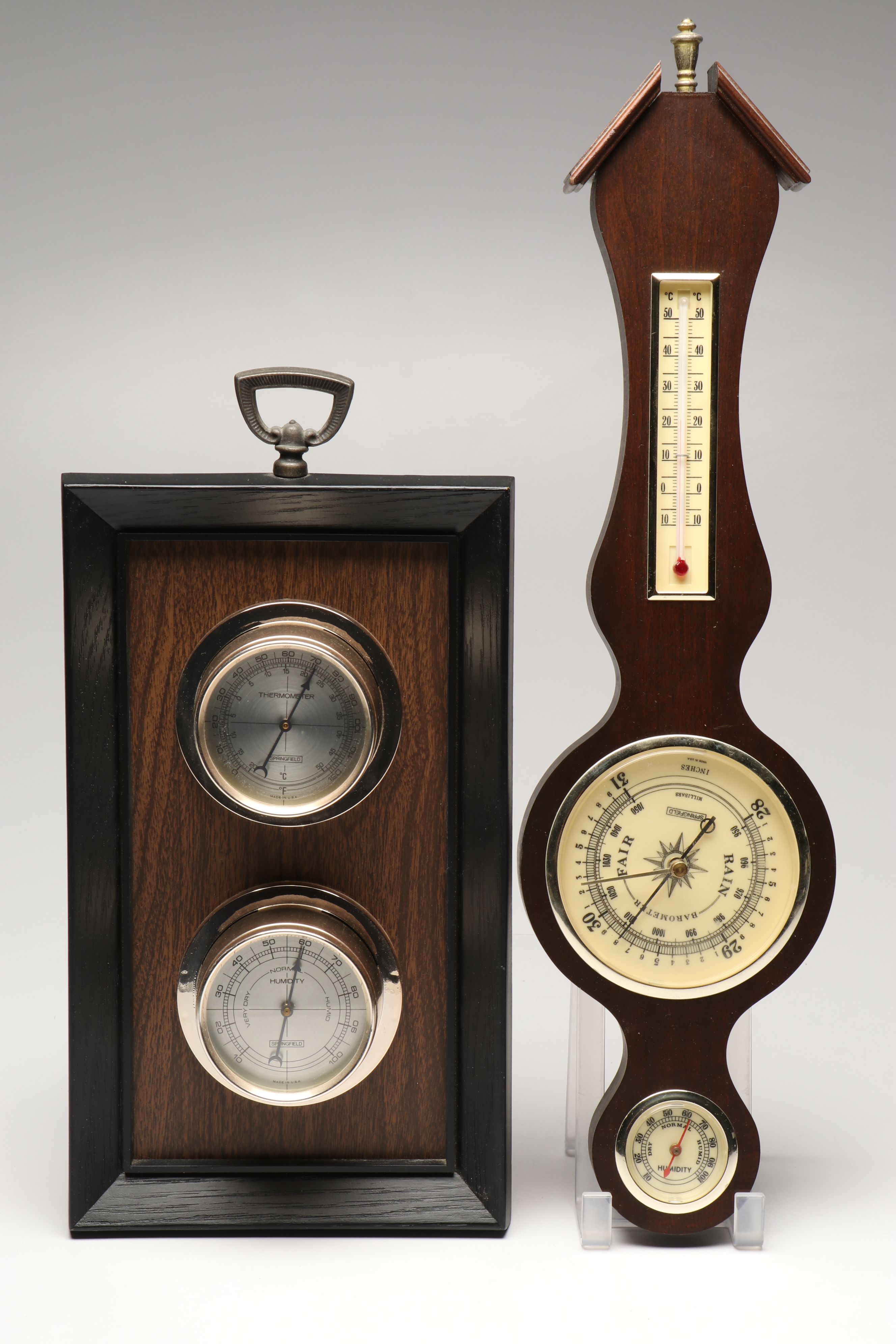 Springfield Banjo-Shaped Mahogany Finish and Rectangle Framed Weather Stations