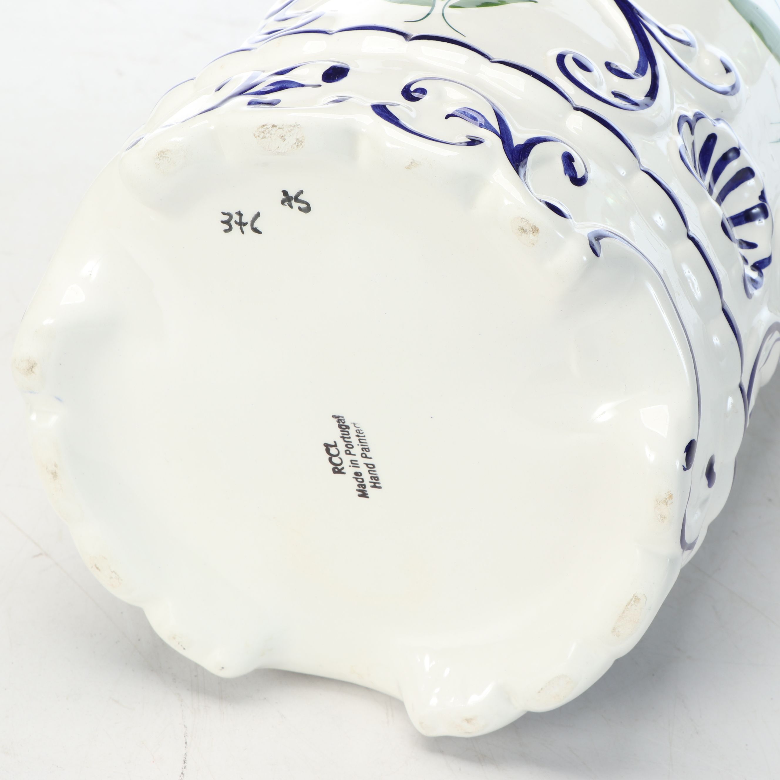 Portuguese Hand-Painted Floral Ceramic Umbrella Stand