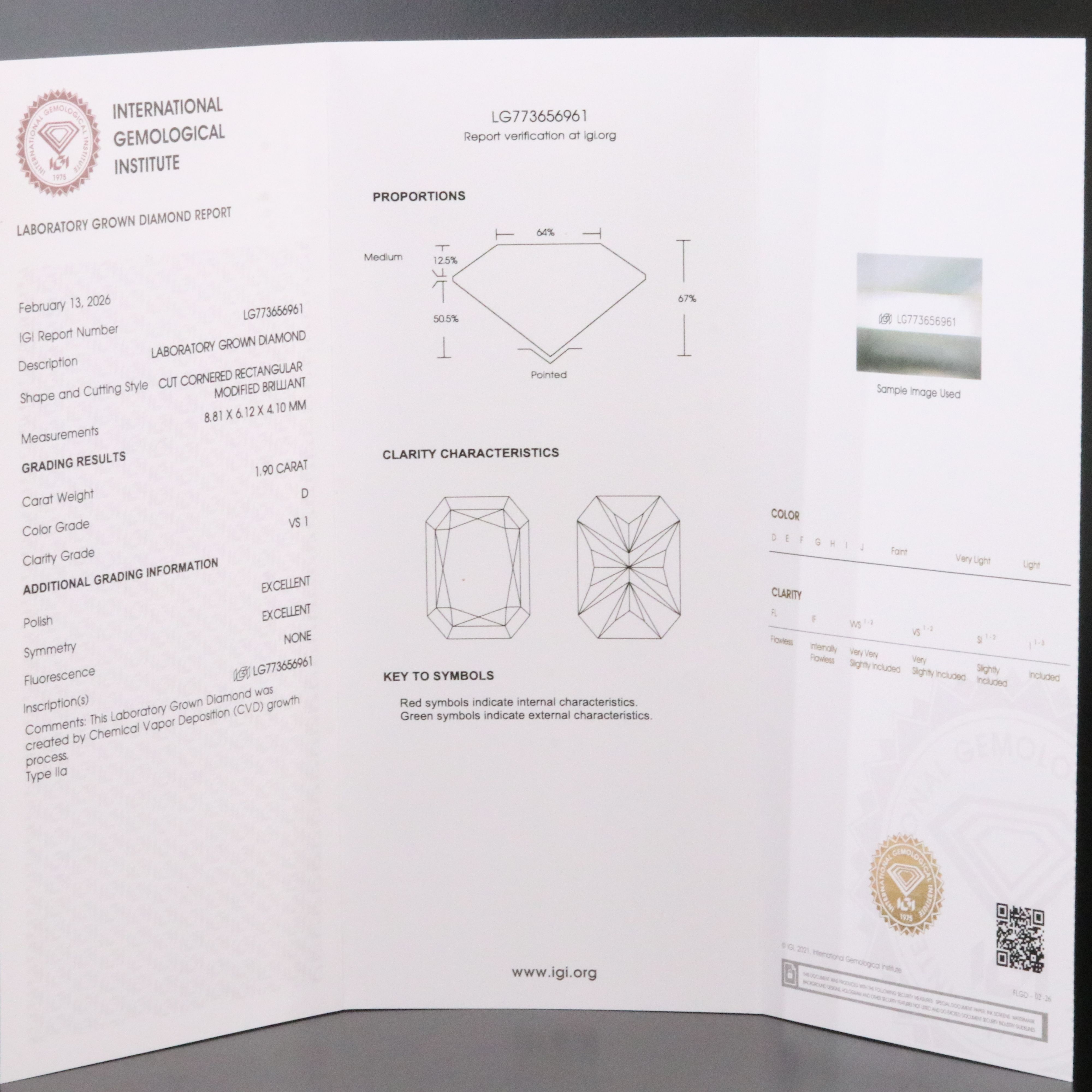 Loose 1.90 CT Lab Grown Diamond with IGI Report