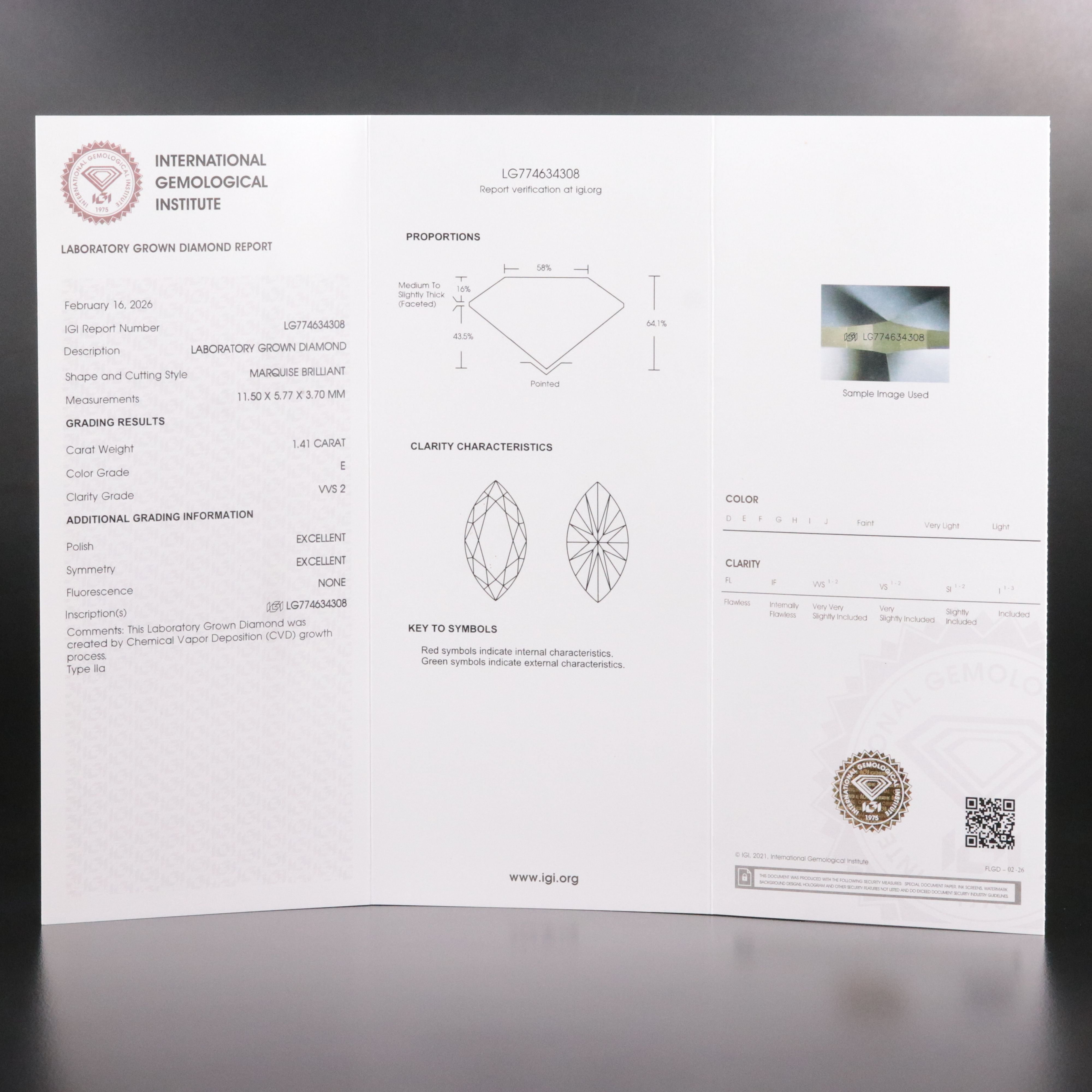 Loose1.41 CT Lab Grown Diamond with IGI Report