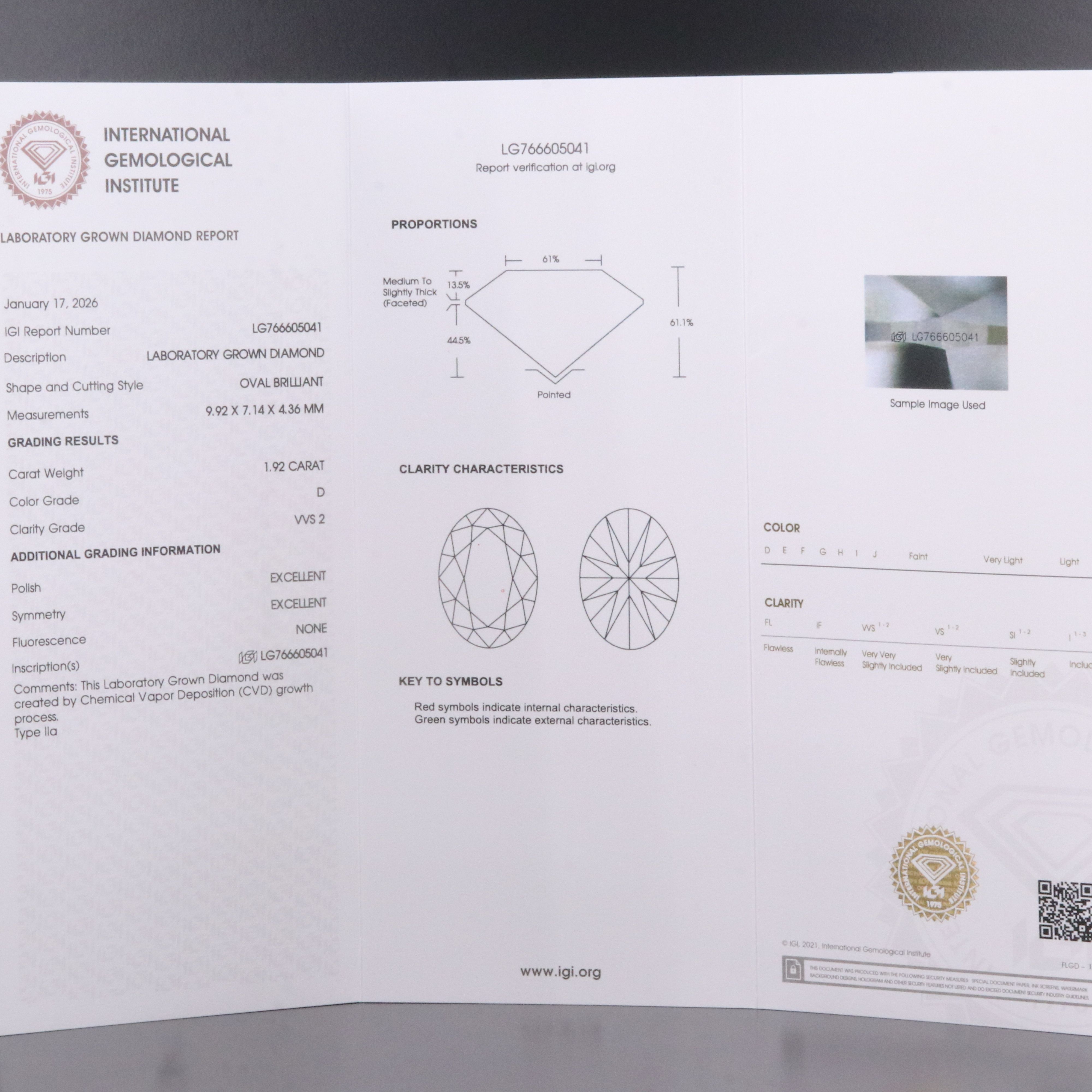 Loose 1.92 CT Lab Grown Diamond with IGI Report