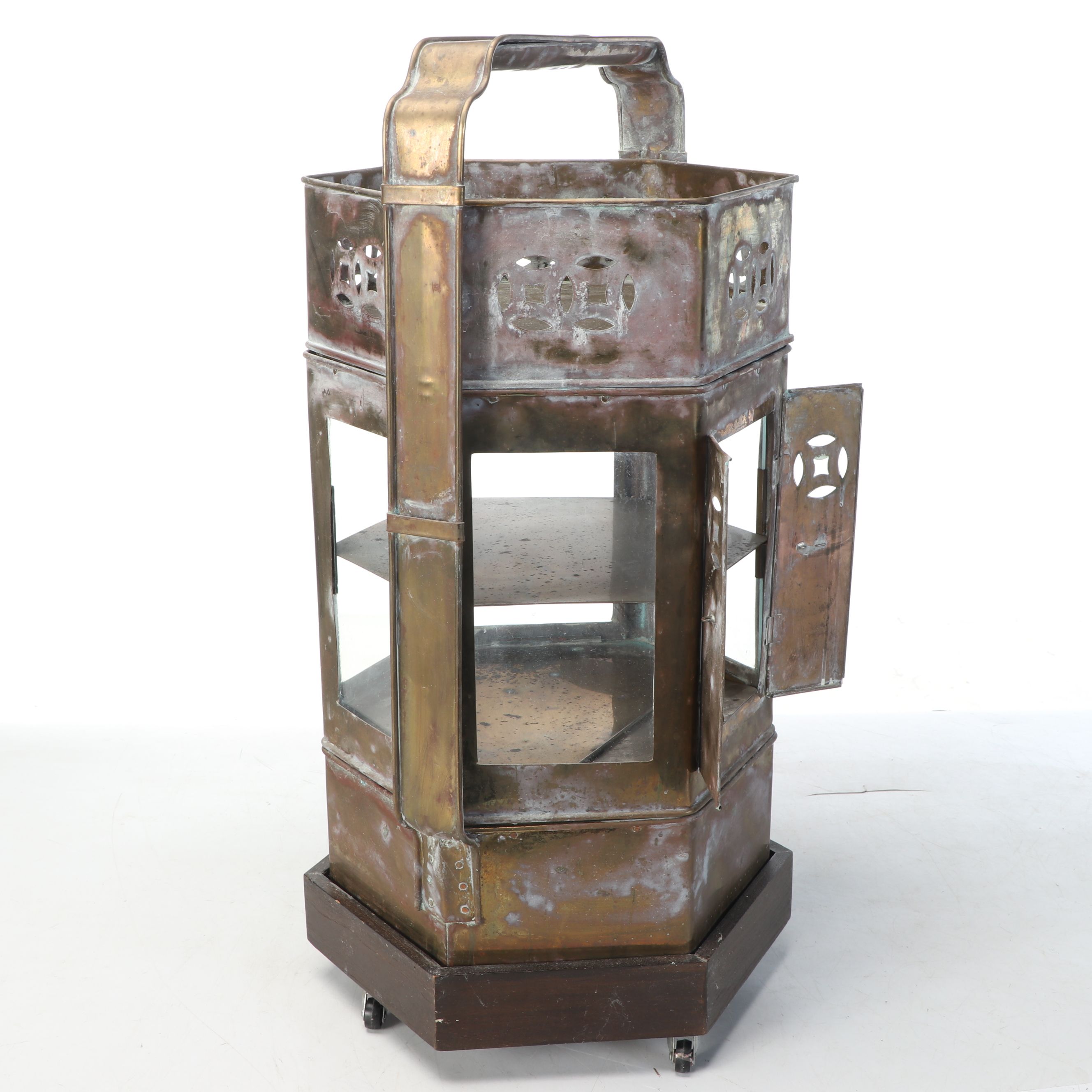 Chinese Patinated Brass Noodle Vending Cart on Casters, 20th Century