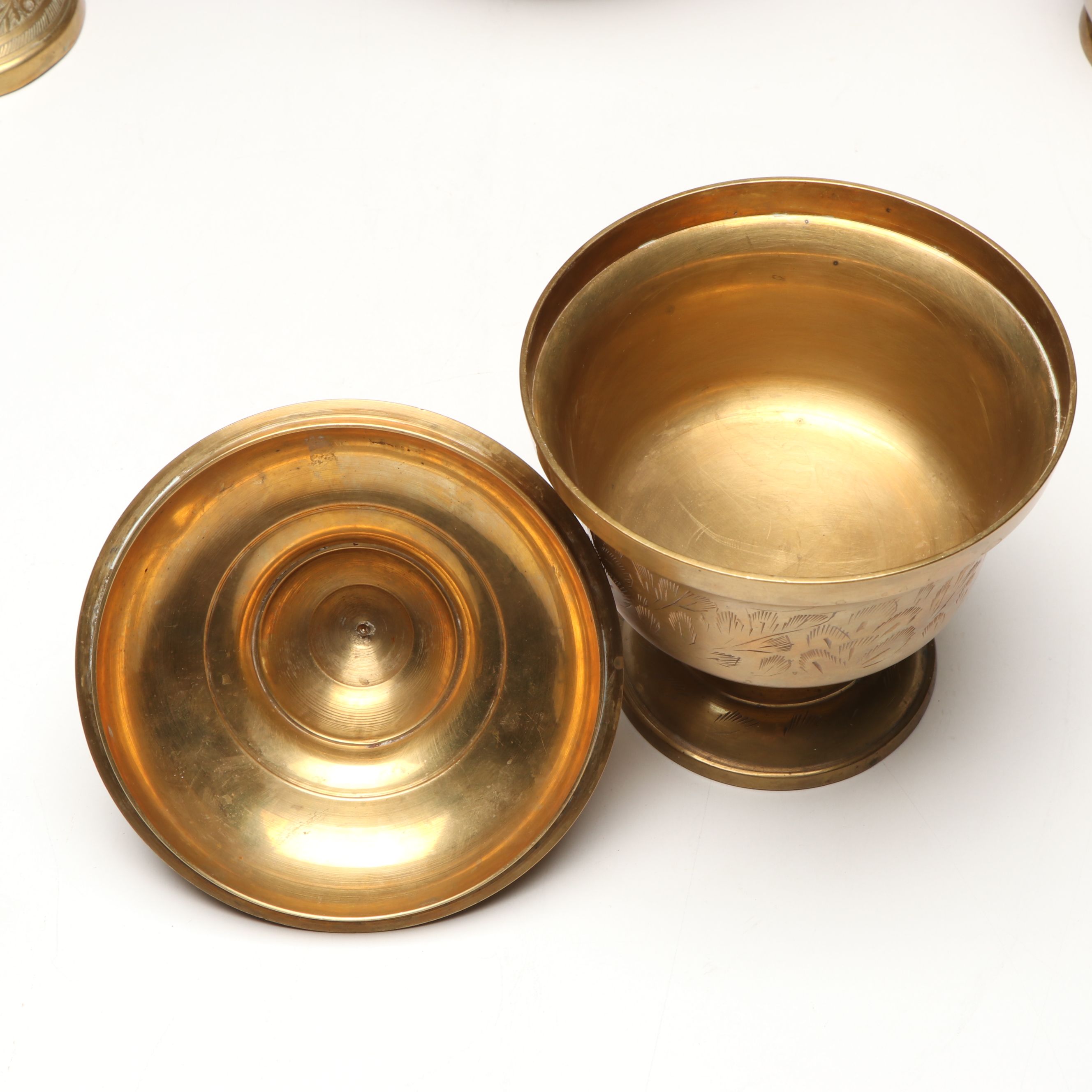 Tagus Copper Watering Can with Floral Etched Brass Vase and Other Table Décor