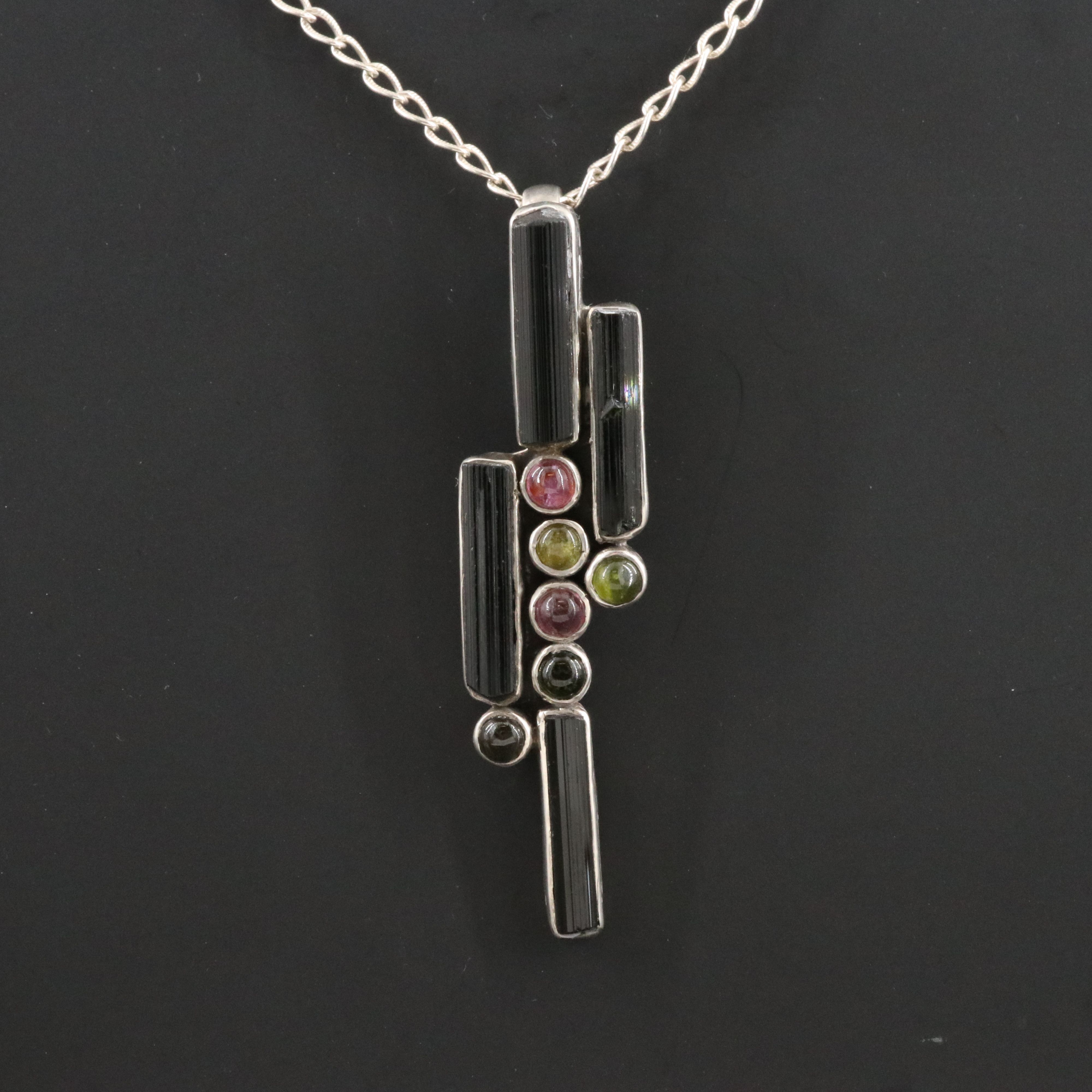 Sterling Tourmaline Pendant Necklace