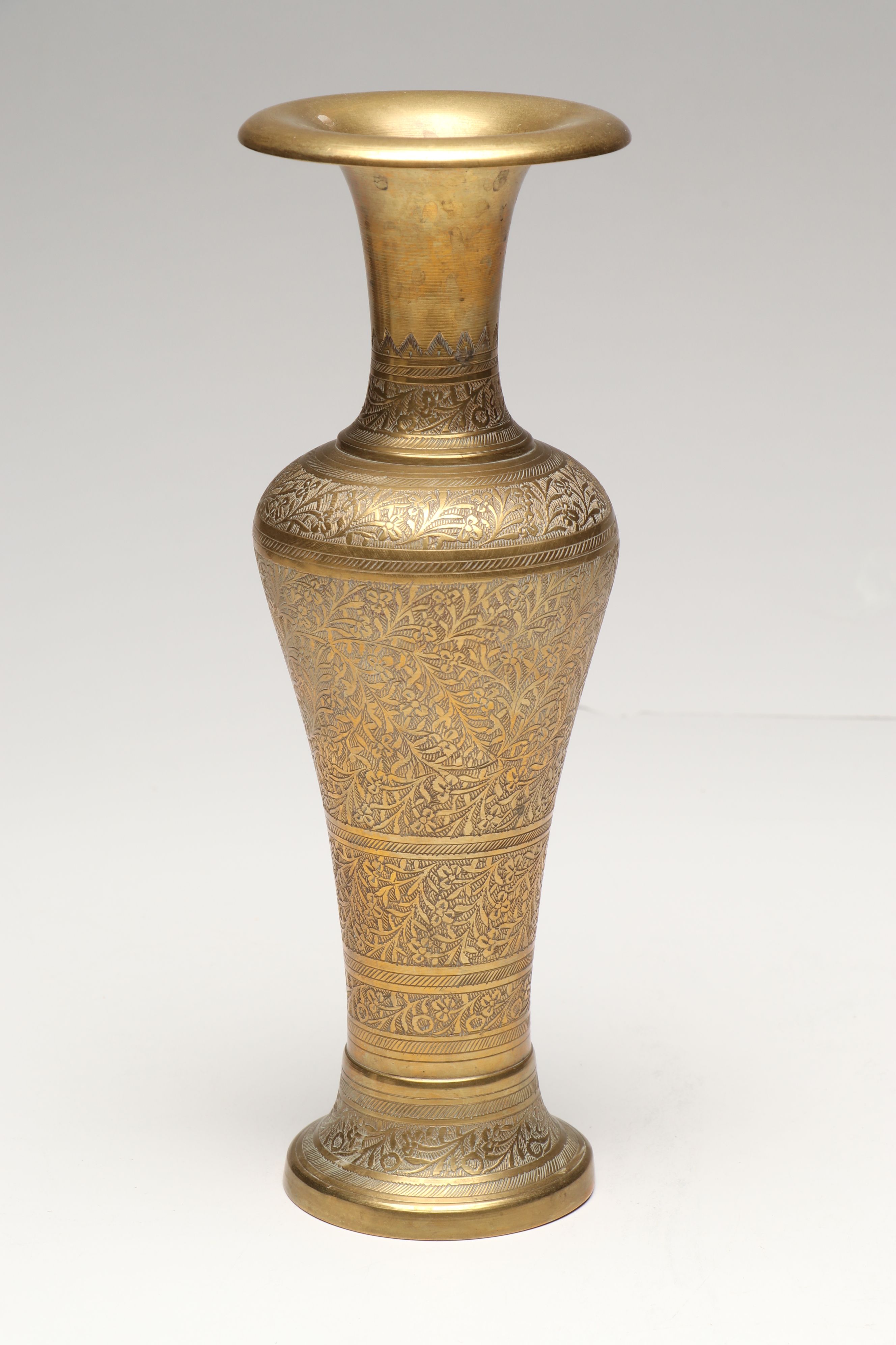 Tagus Copper Watering Can with Floral Etched Brass Vase and Other Table Décor