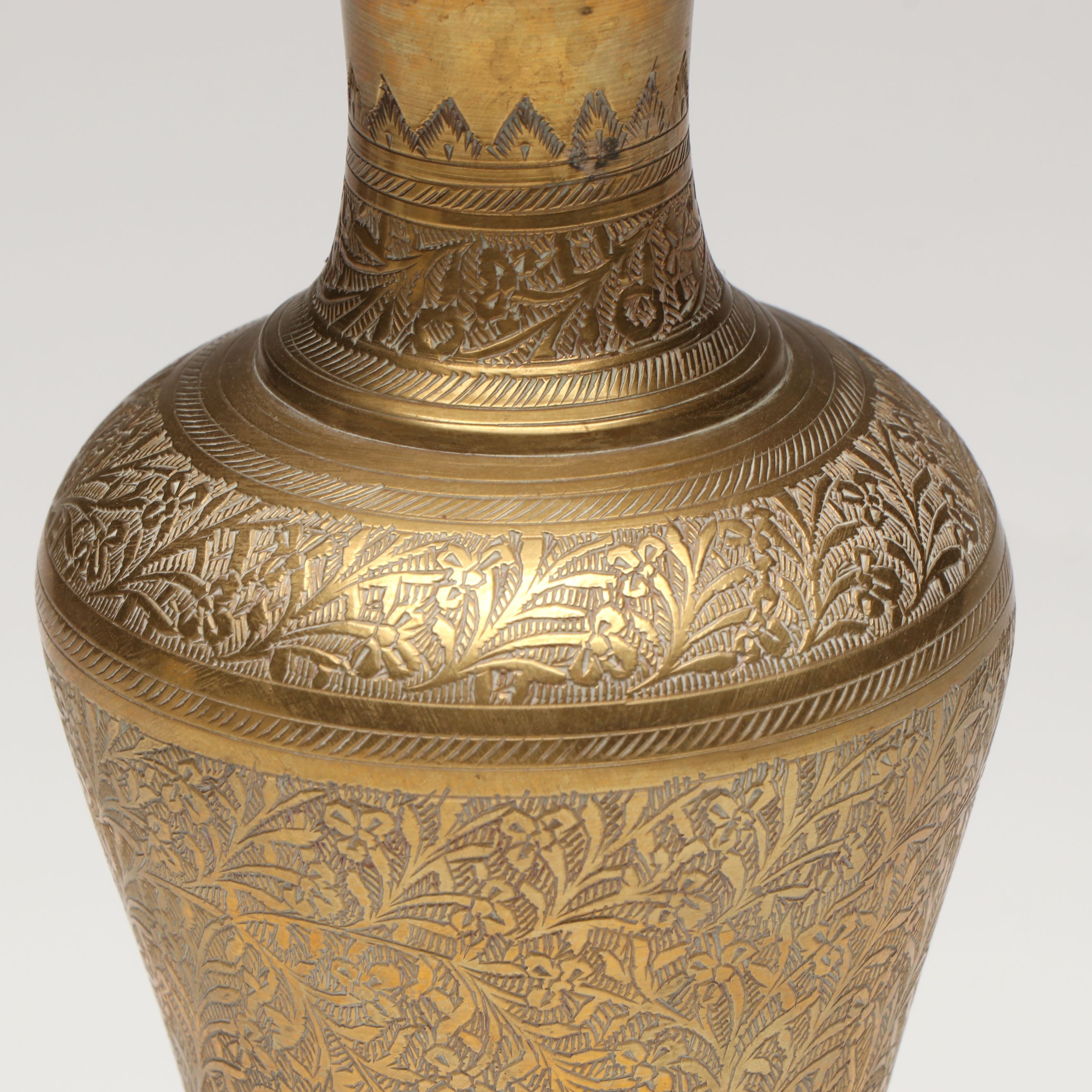 Tagus Copper Watering Can with Floral Etched Brass Vase and Other Table Décor