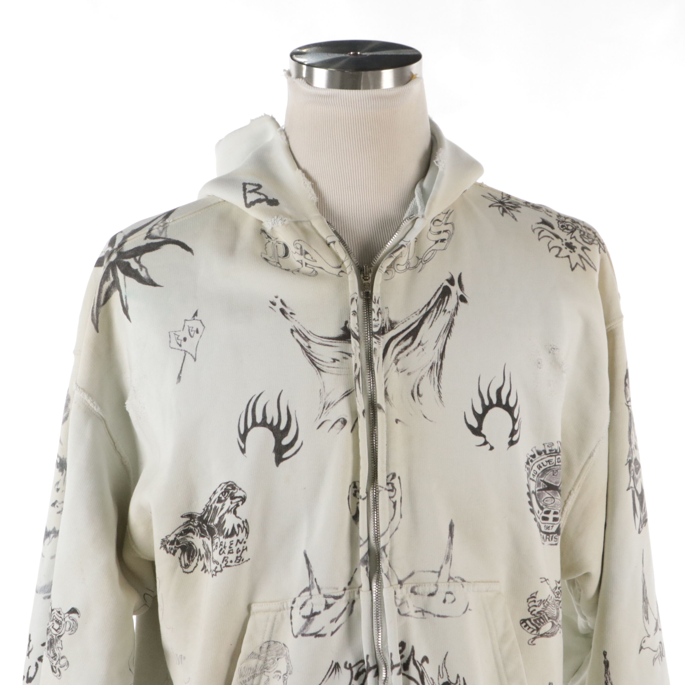 Balenciaga Unisex Tattoo Print Zip-Up Hoodie Jacket