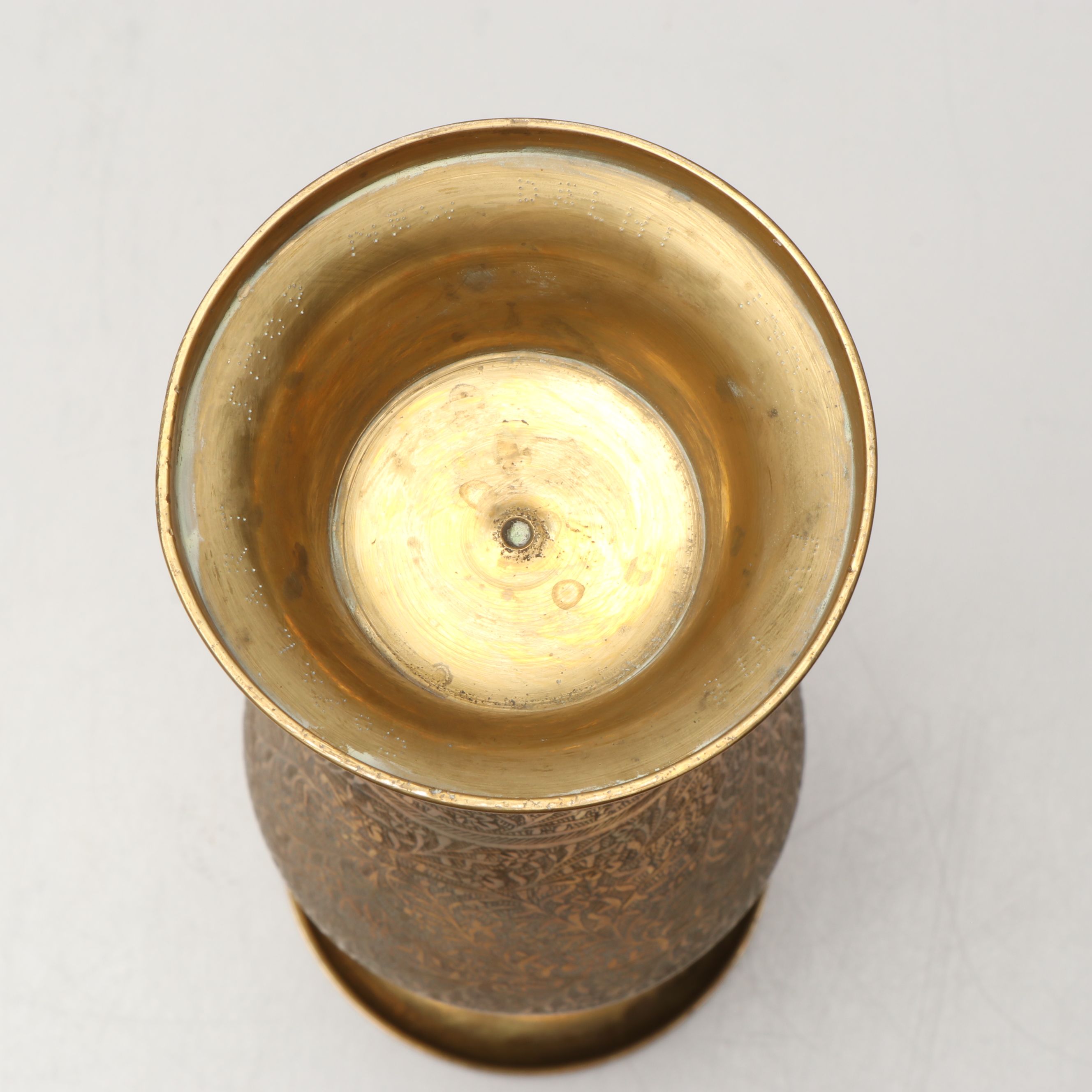 Tagus Copper Watering Can with Floral Etched Brass Vase and Other Table Décor