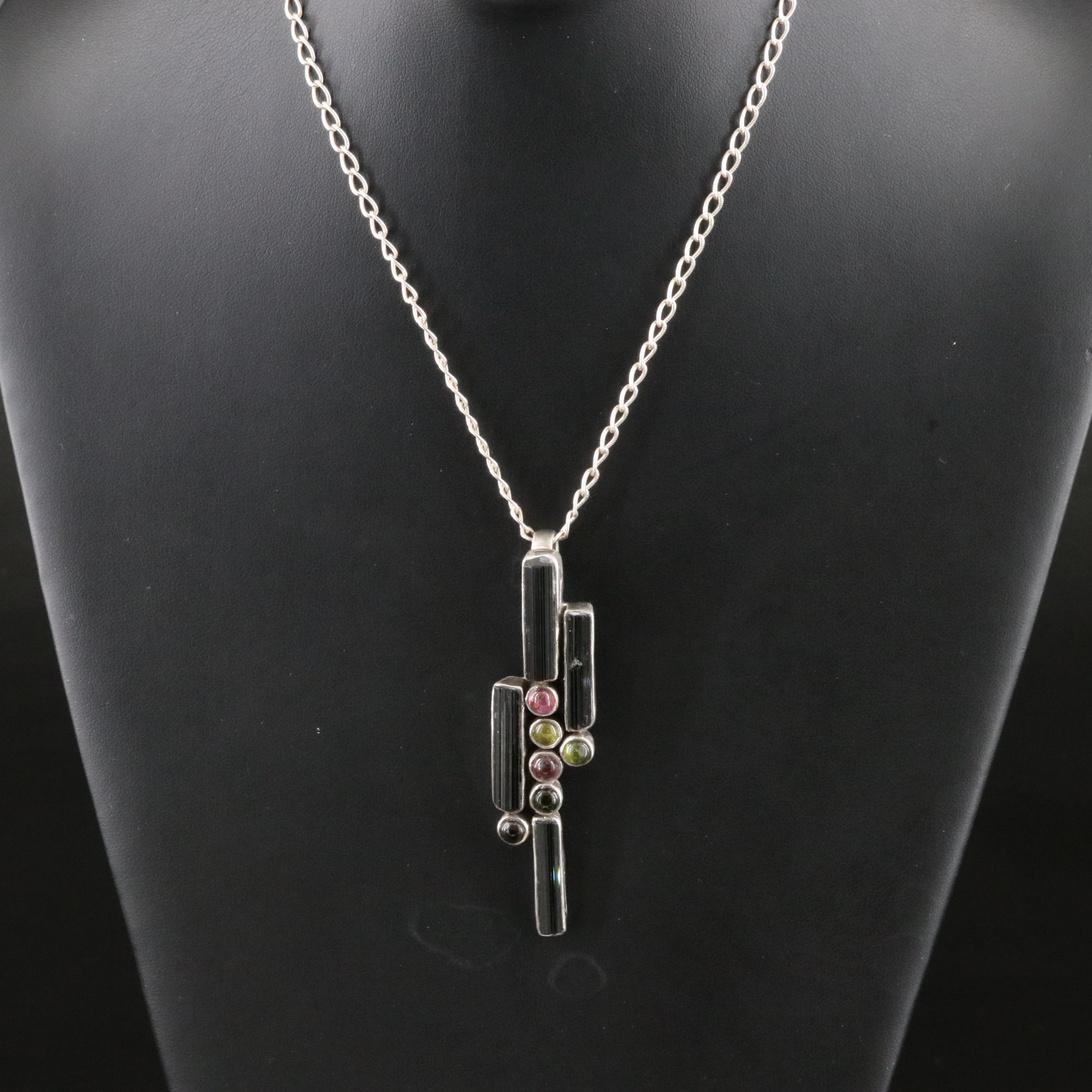 Sterling Tourmaline Pendant Necklace