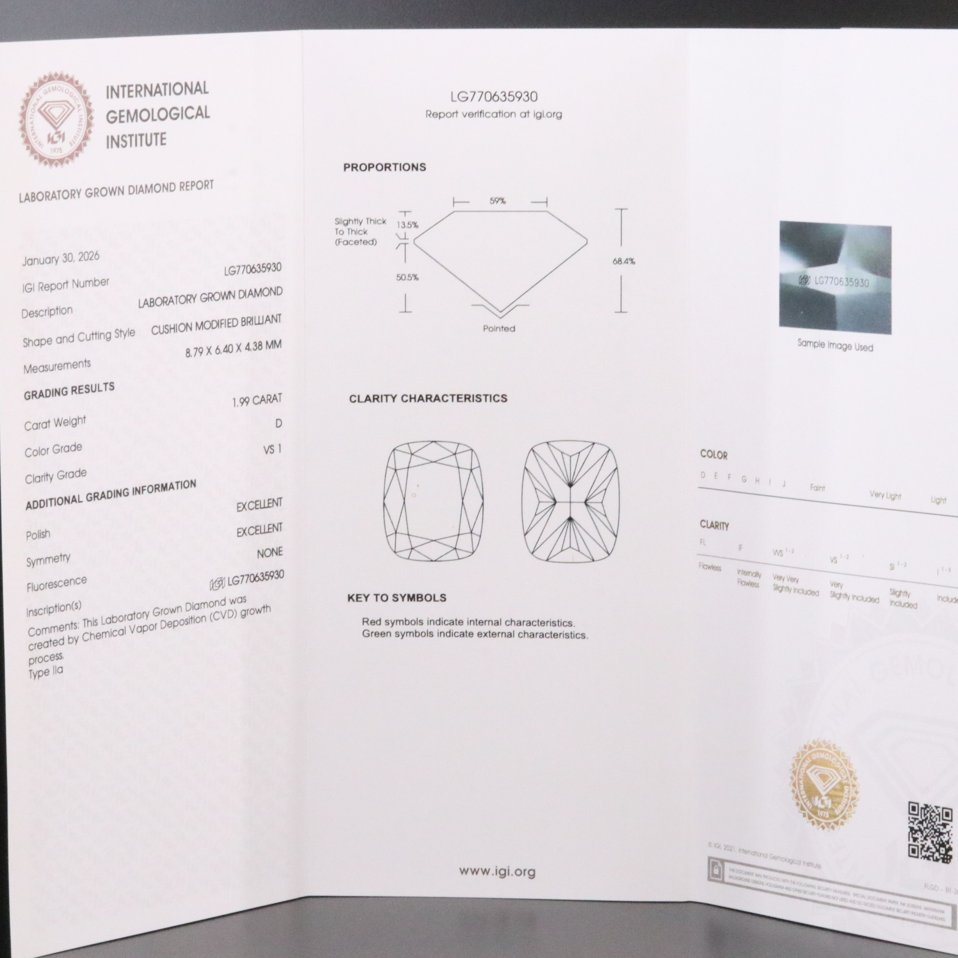 Loose 1.99 CT Lab Grown Diamond with IGI Report
