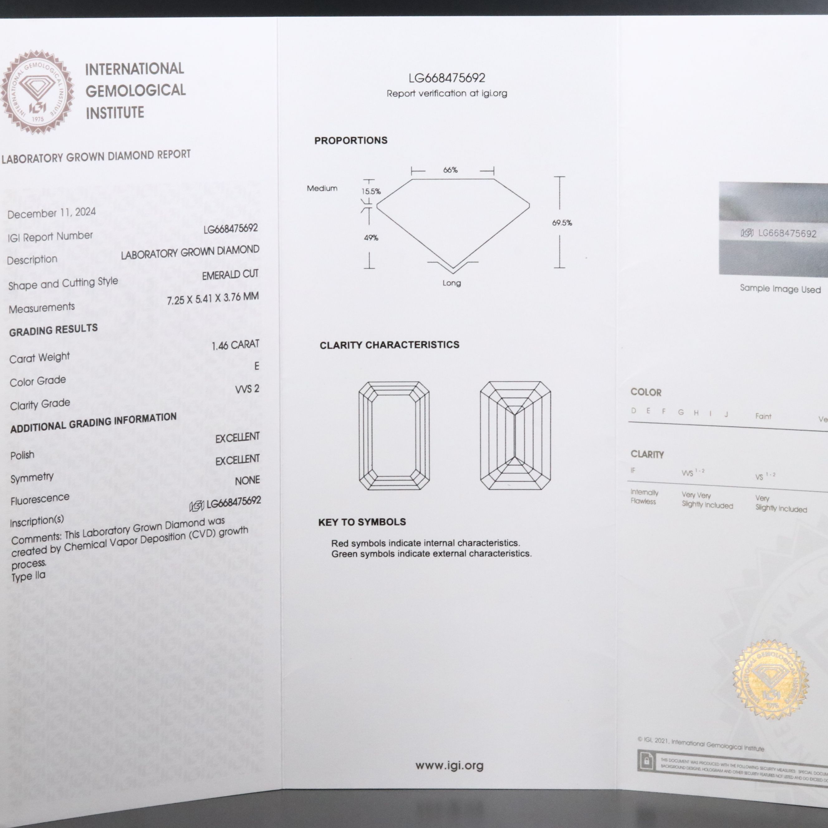 Loose 1.46 CT Lab Grown Diamond with IGI Report