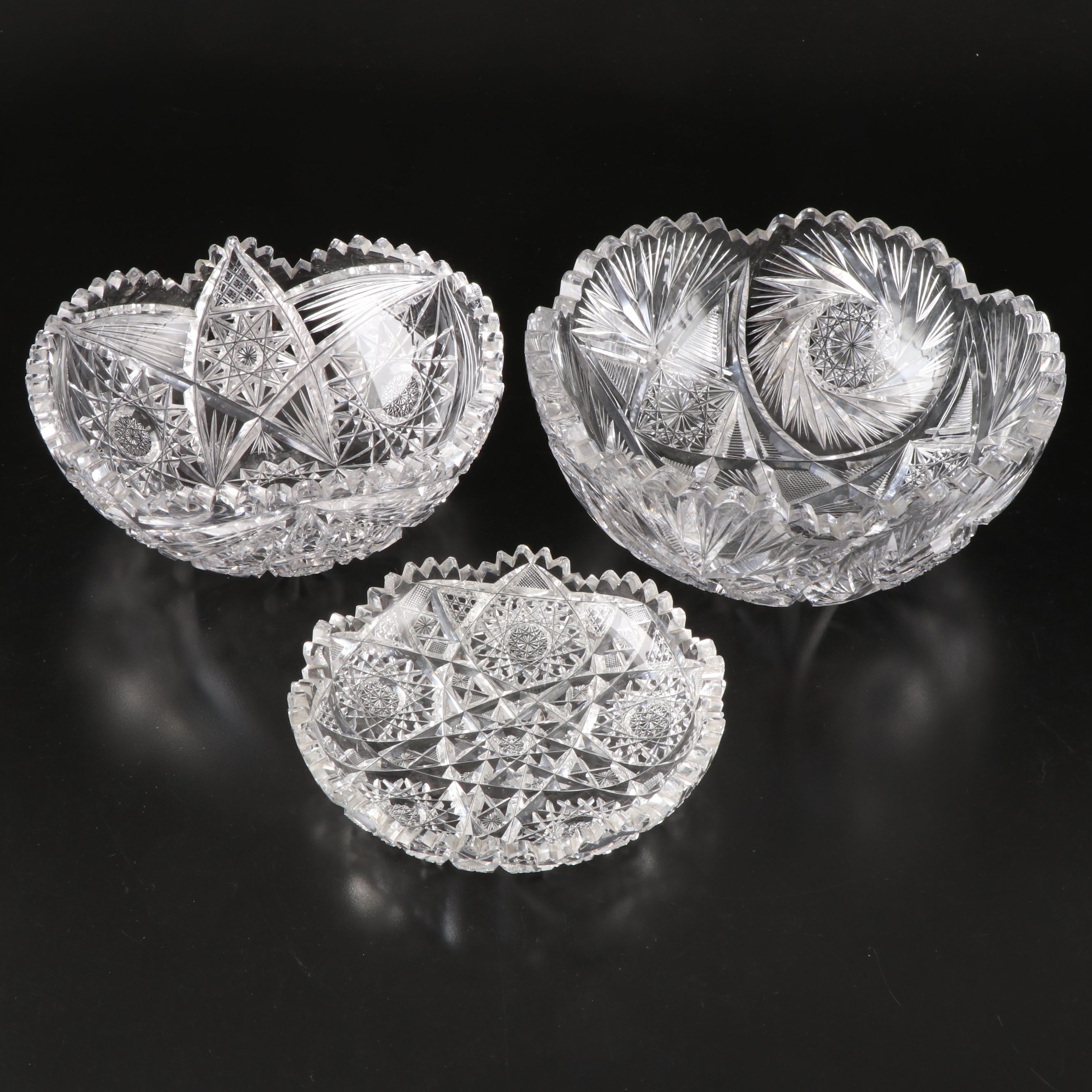 Brilliant Cut Sawtooth Rim Crystal Bowls