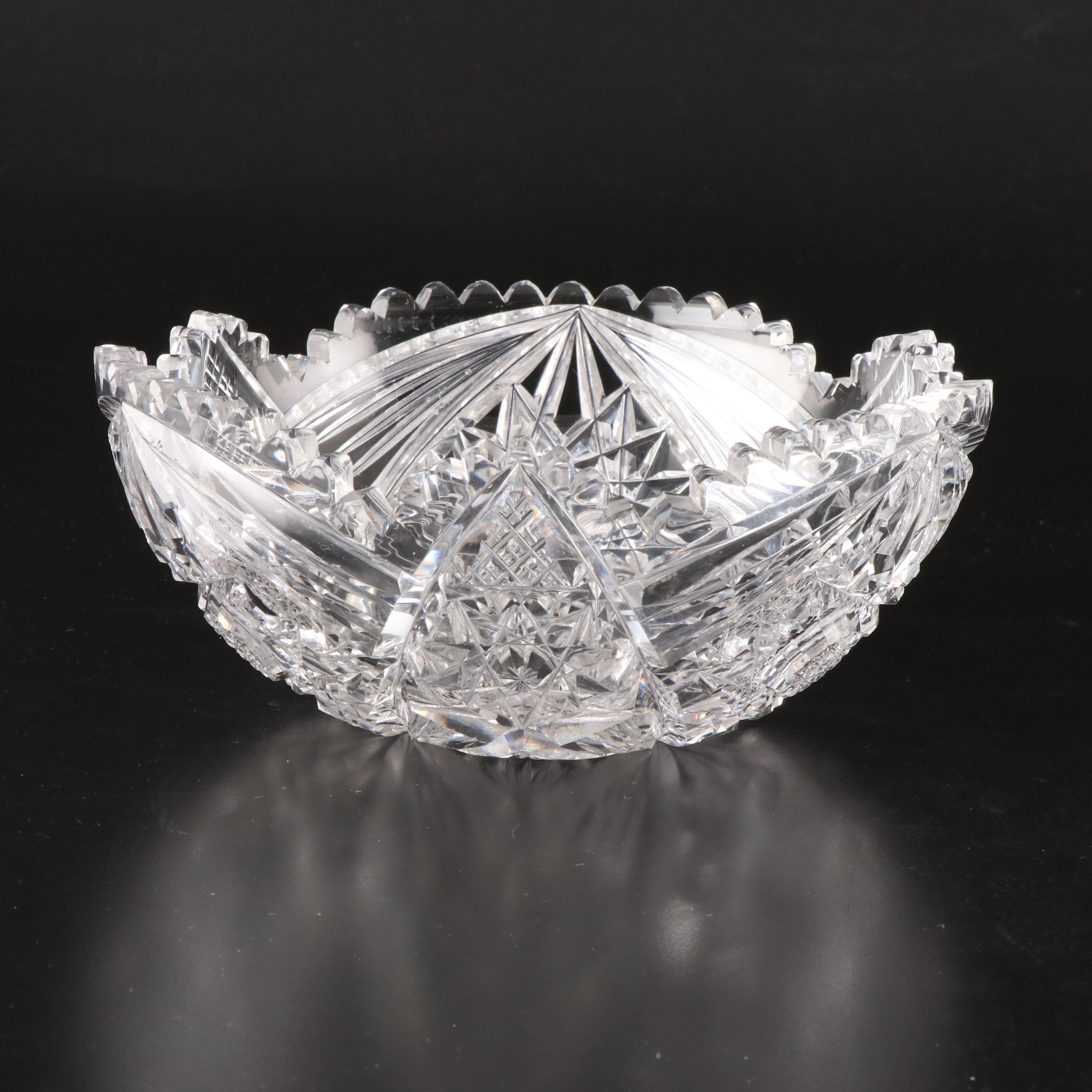 Brilliant Cut Sawtooth Rim Crystal Bowls