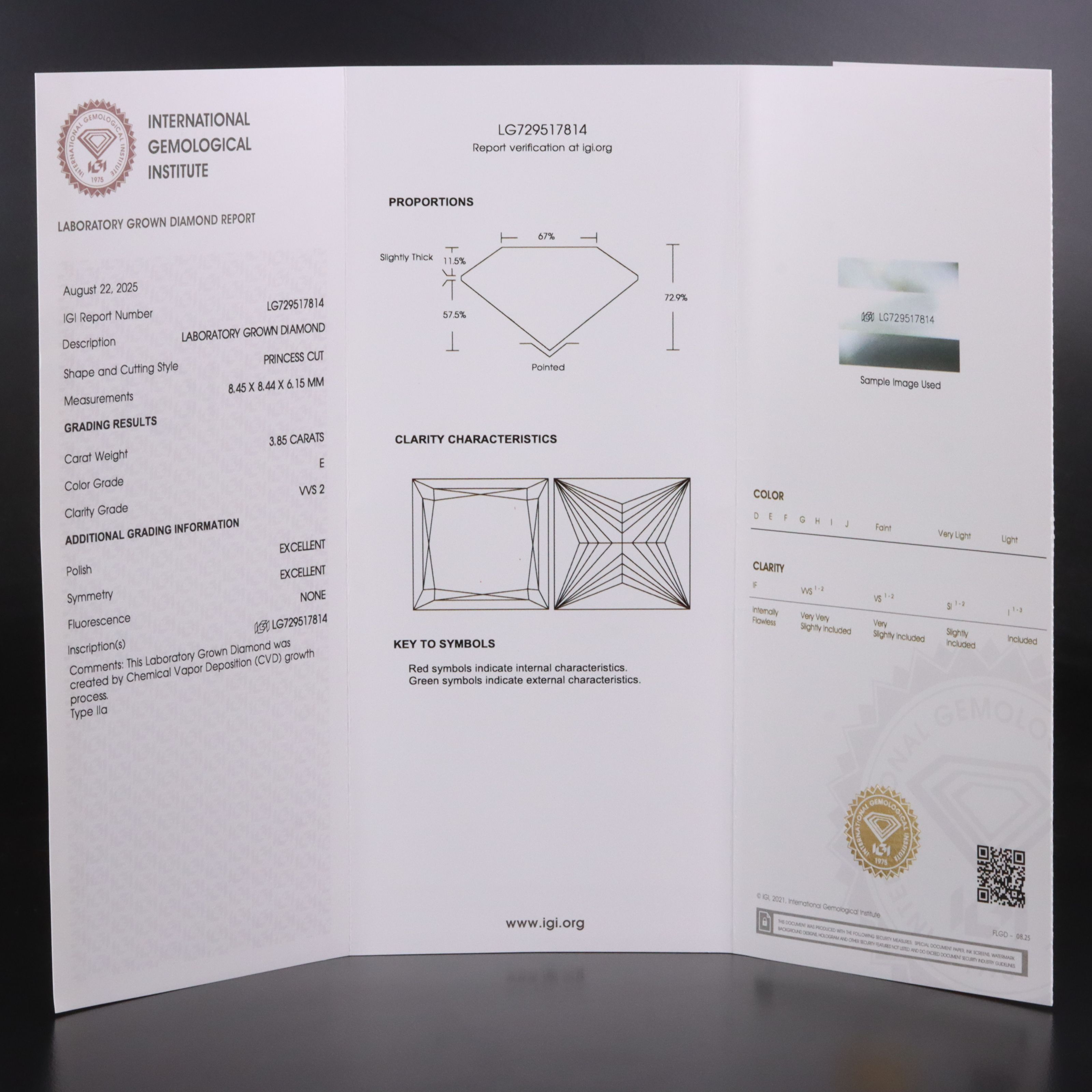Loose 3.85 CT Lab Grown Diamond with IGI Report
