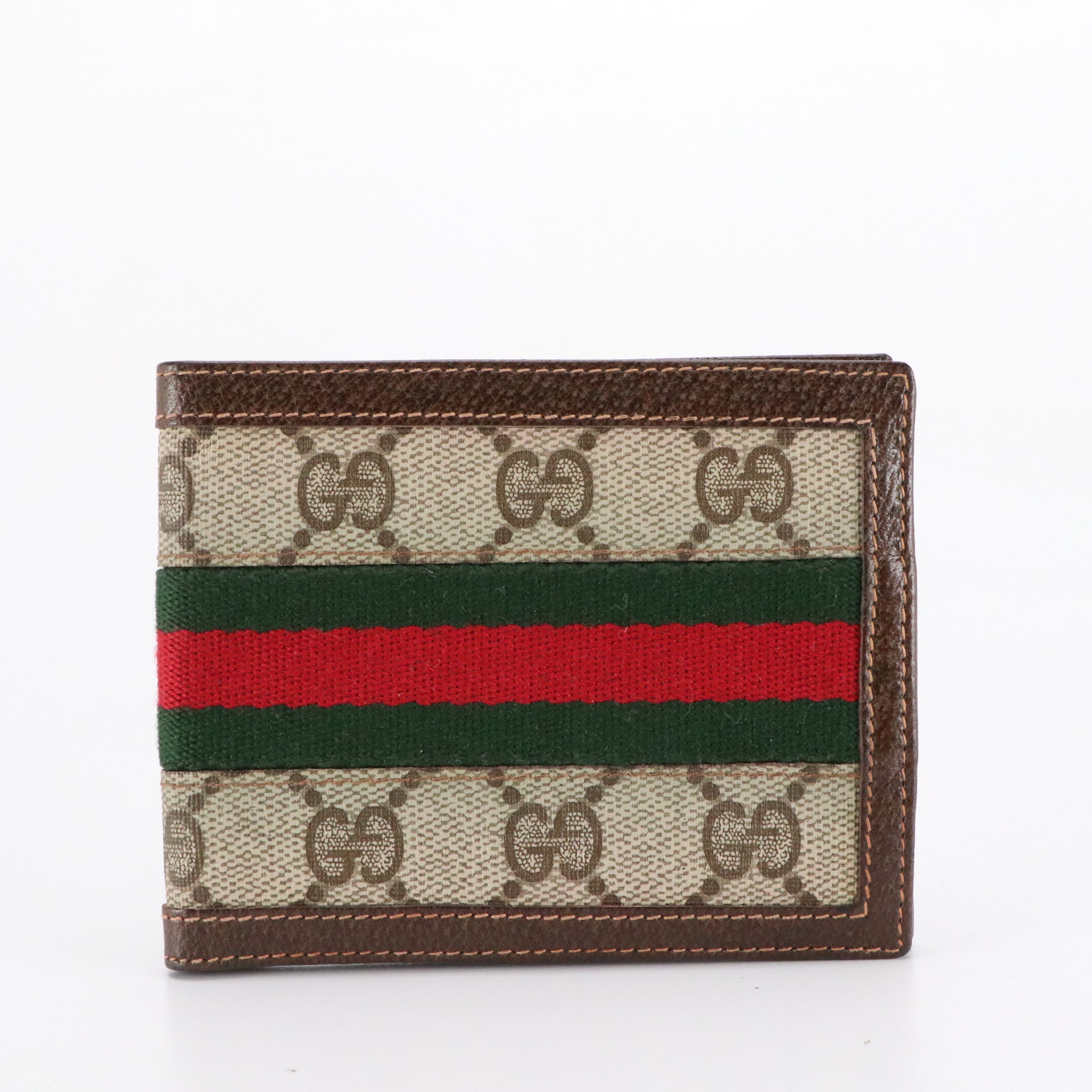Gucci Accessory Collection Web Stripe Bifold Wallet in GG Supreme Canvas