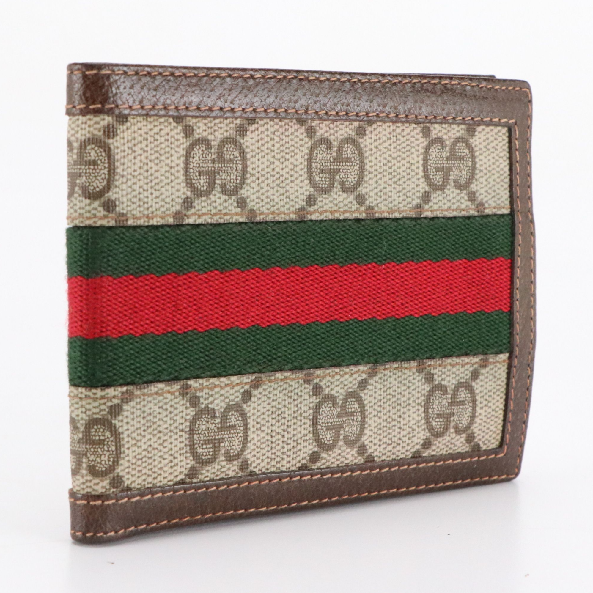 Gucci Accessory Collection Web Stripe Bifold Wallet in GG Supreme Canvas