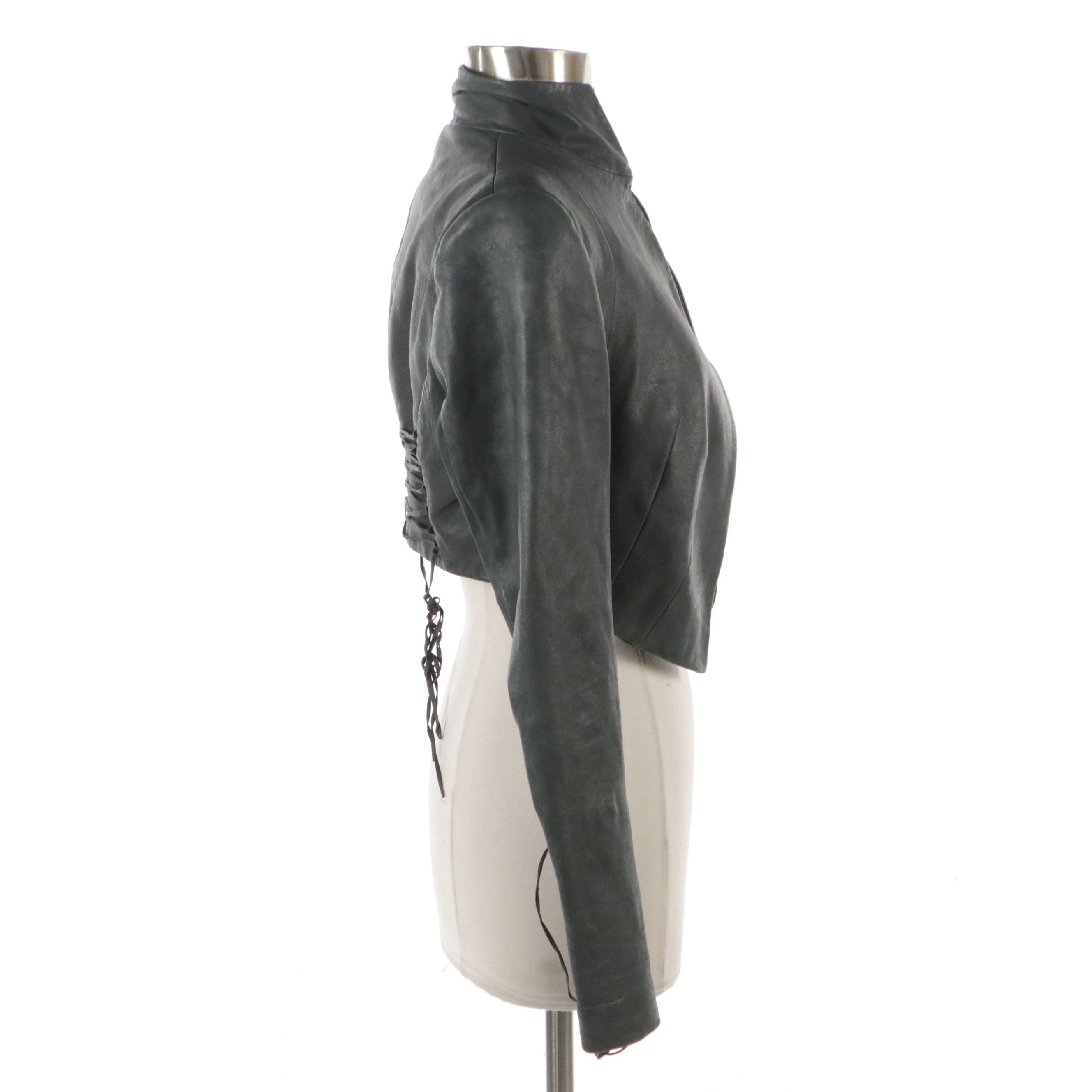 Haider Ackermann Leather Bolero Jacket with Corset Lace-Up Detail
