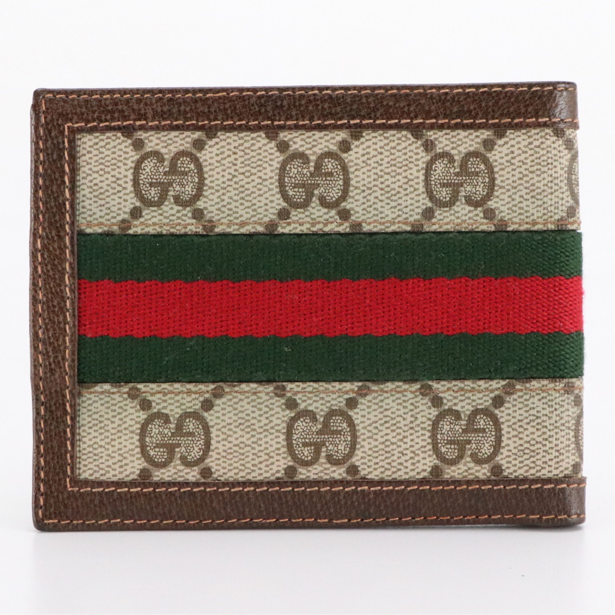 Gucci Accessory Collection Web Stripe Bifold Wallet in GG Supreme Canvas