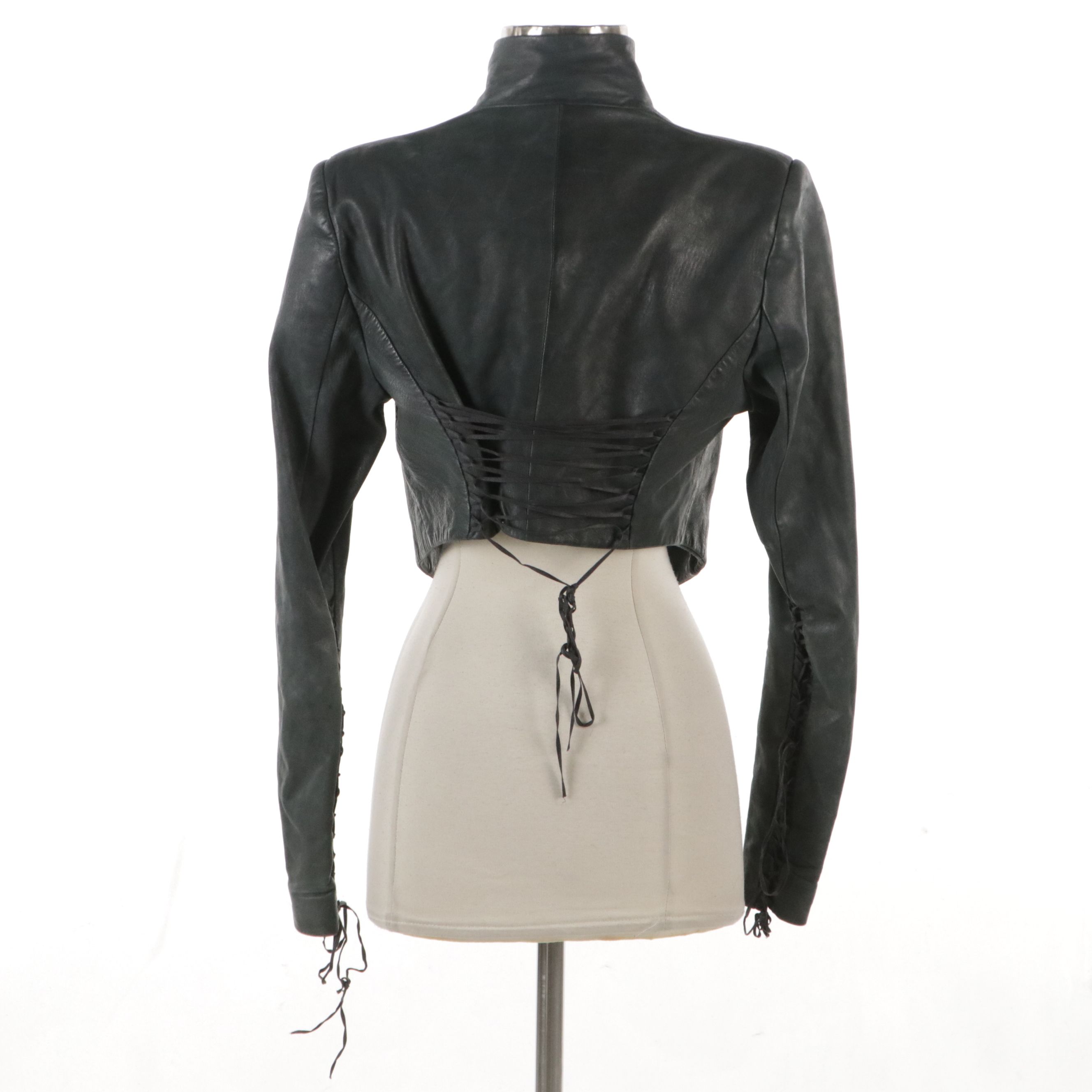 Haider Ackermann Leather Bolero Jacket with Corset Lace-Up Detail